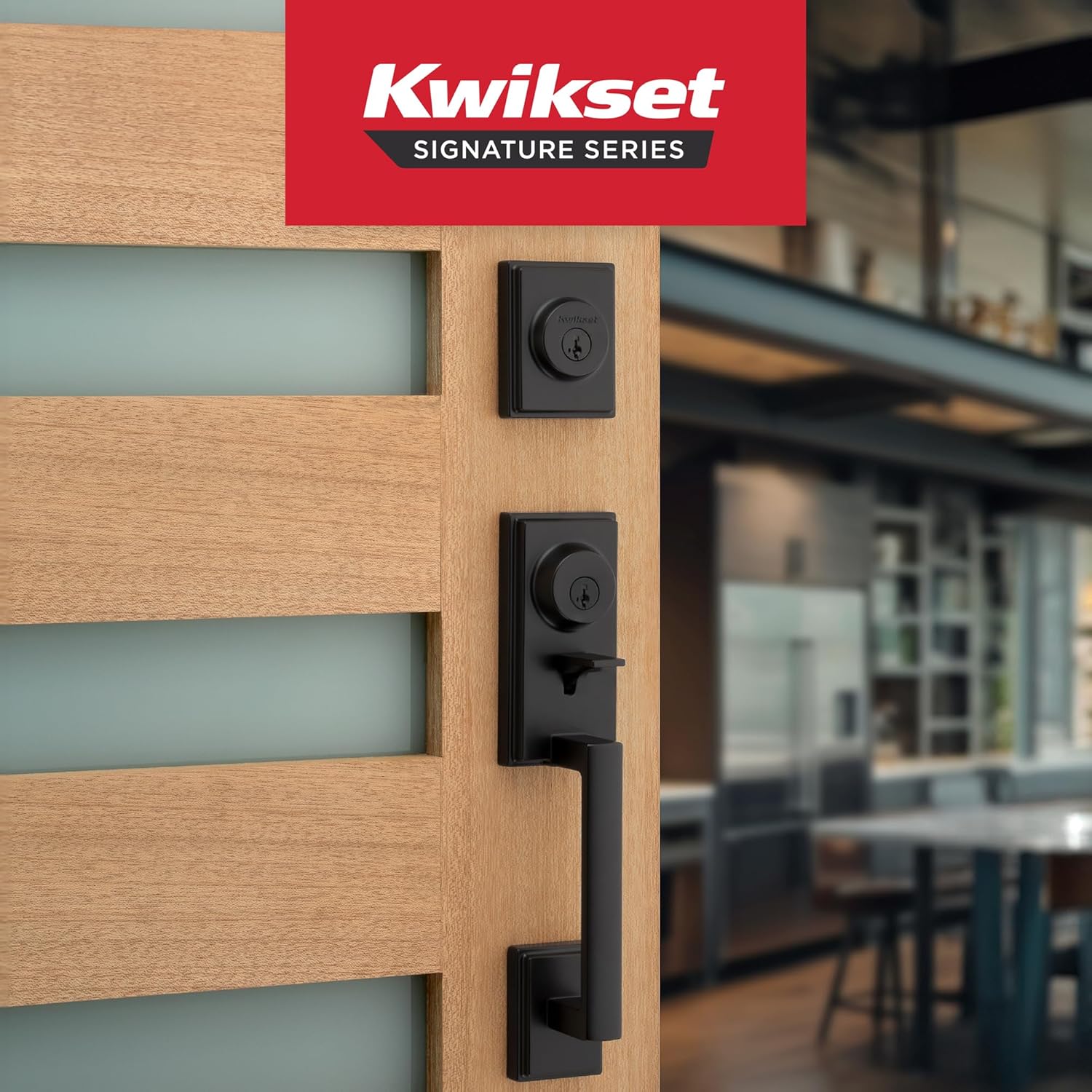 Kwikset Peralta Front Door Lock Handle and Deadbolt Set, Entry Handleset Exterior with Interior Reversible Lever, Matte Black, Pick Resistant SmartKey Rekey Deadbolt Security