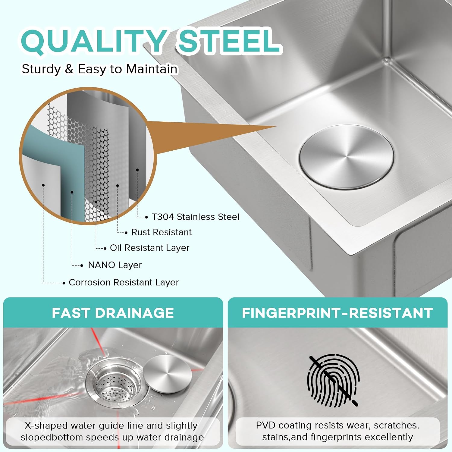 Rhbamoa 32 Inch Double Bowl Kitchen Sink Undermount,16-GaugeT304 Stainless Steel Kitchen Sink,50/50 Undermount Double Sinks with Accessories,Deep Sinks with Brushed Finish,Round Corner