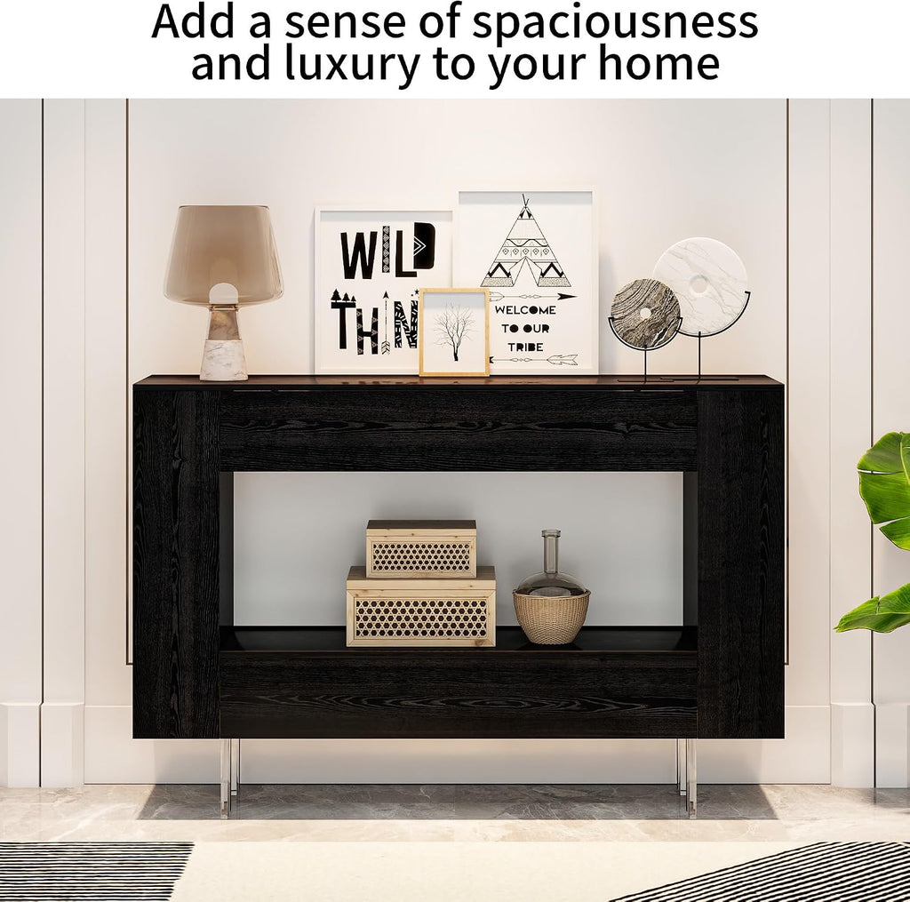 47' Narrow Console Table with Hidden Side Storage Cabinets, Adjustable Shelves, Modern Black Entryway Sofa Table for Behind The Couch, Living Room, Hallway