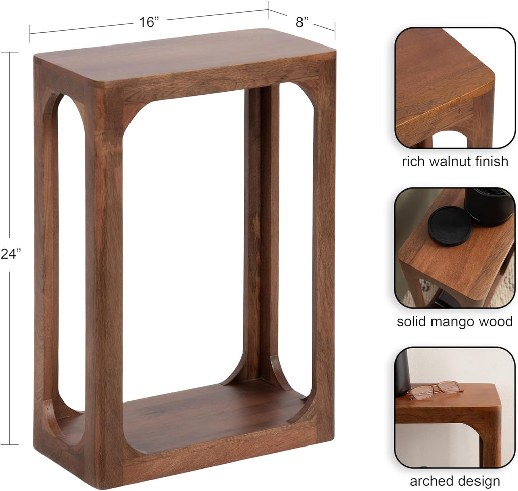 Kate and Laurel Dahl Modern Slatted Wooden Slim Side Table; 16 x 8 x 24; Walnut Brown; Transitional Wood Narrow End Table for Use as Living Room Plant Stand or Small Bedroom Nightstand