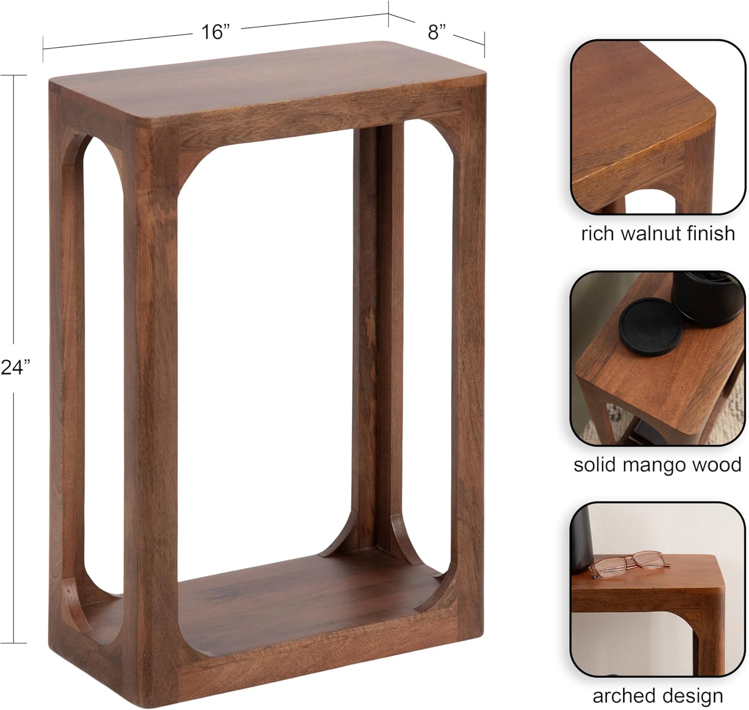 Kate and Laurel Dahl Modern Slatted Wooden Slim Side Table; 16 x 8 x 24; Walnut Brown; Transitional Wood Narrow End Table for Use as Living Room Plant Stand or Small Bedroom Nightstand