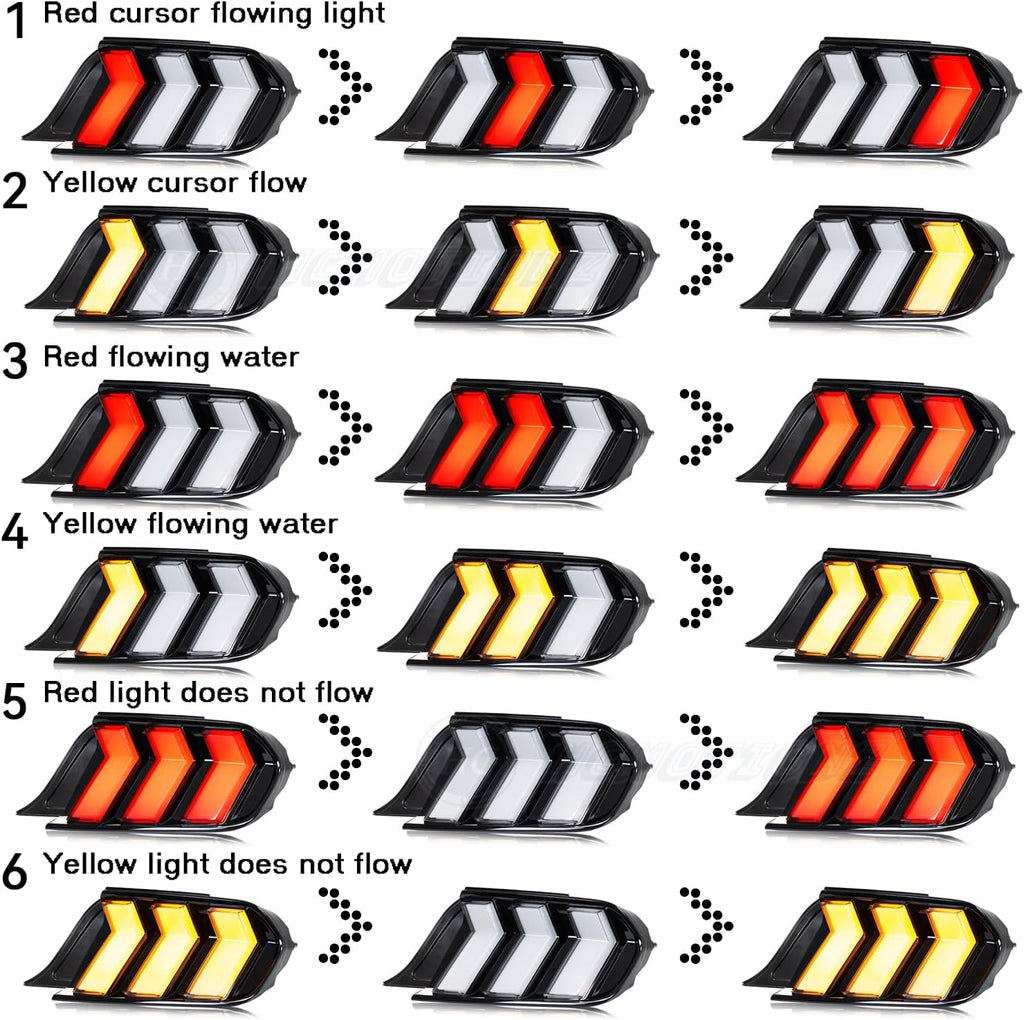 HCmotion Tail Lights For Ford Mustang Euro 2015-2023 (6 Lighting Modes), Start UP Animation With Sequential Turn Signal Rear Lamp Kit(Clear)