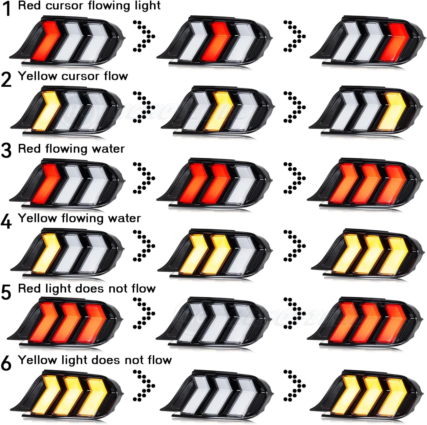 HCmotion Tail Lights For Ford Mustang Euro 2015-2023 (6 Lighting Modes), Start UP Animation With Sequential Turn Signal Rear Lamp Kit(Clear)