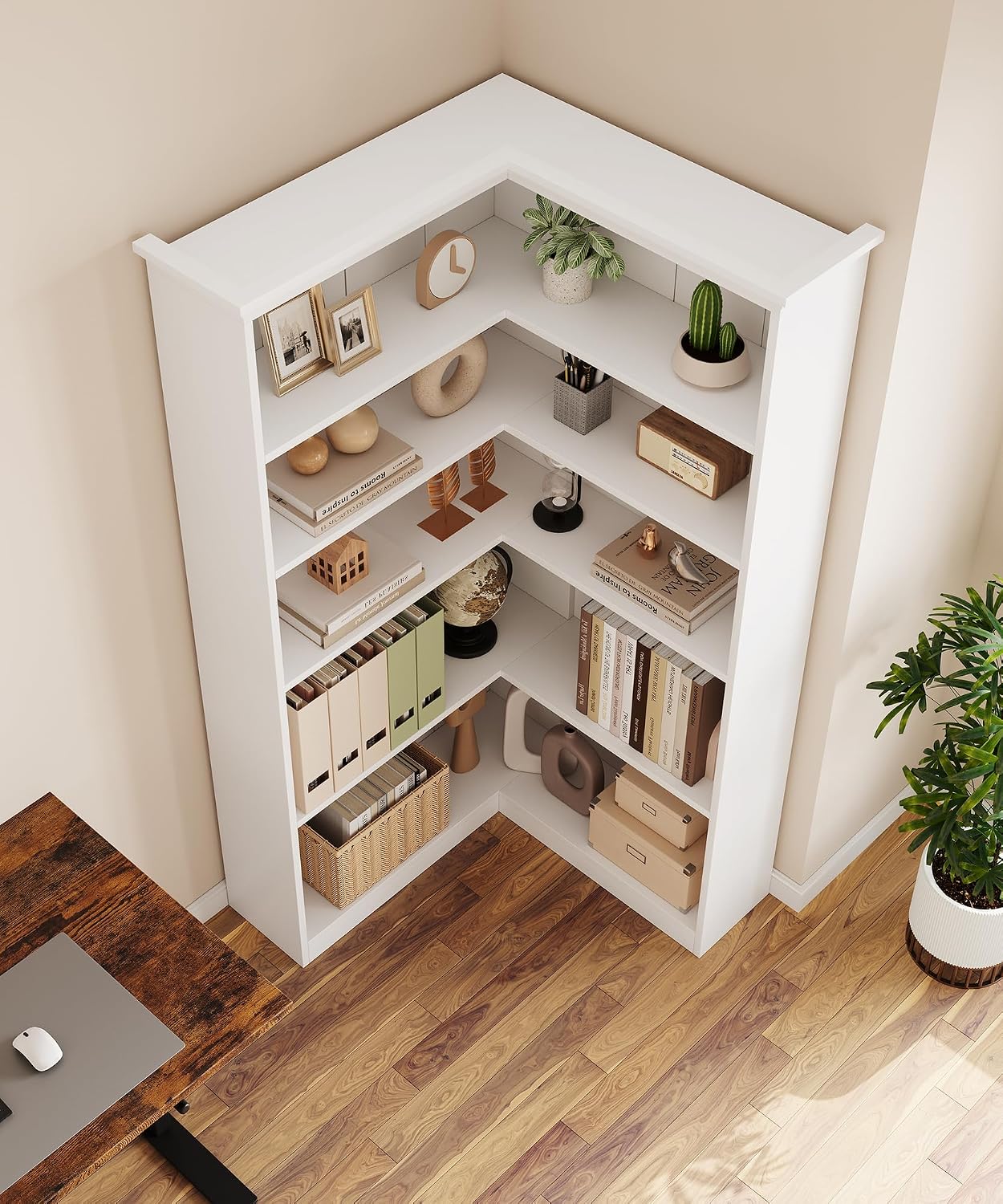 GarveeHome Corner Bookshelf 72.8' Corner Bookcase, l Shape Bookshelf 5 Tier Bookcase Large Bookshelves Living Room Bedroom