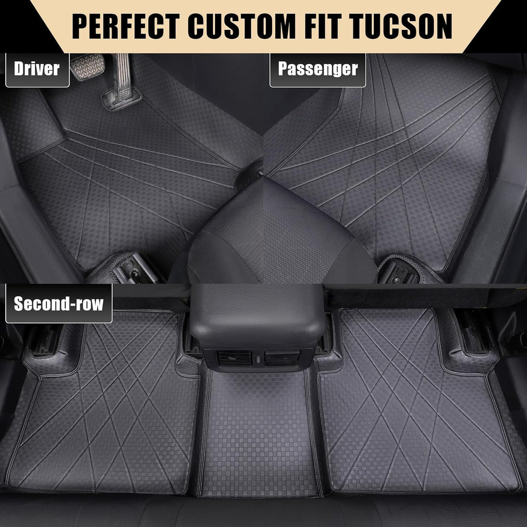 EKR Custom Floor Mats for Hyundai Tucson 2022-2026, Front & 2nd Row Luxury Car Floor Mat Fit Tucson 2022 2023 2024 2025 2026 - Leatherette Floor Liners(Black)
