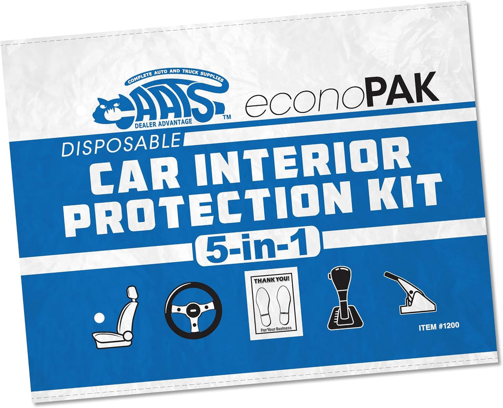 5-in-1 Car Interior Protection Kit Service Auto Shop Kit Covers - 150 Pack | Includes seat, steering wheel, brake, gear shift covers and floor mats to help protect vehicle interiors during service