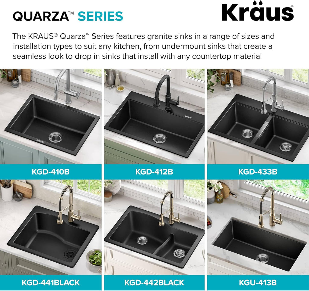 KRAUS Quarza 33-inch Drop-In/Undermount 60/40 Double Bowl Granite Kitchen Sink in Grey, KGD-442GREY