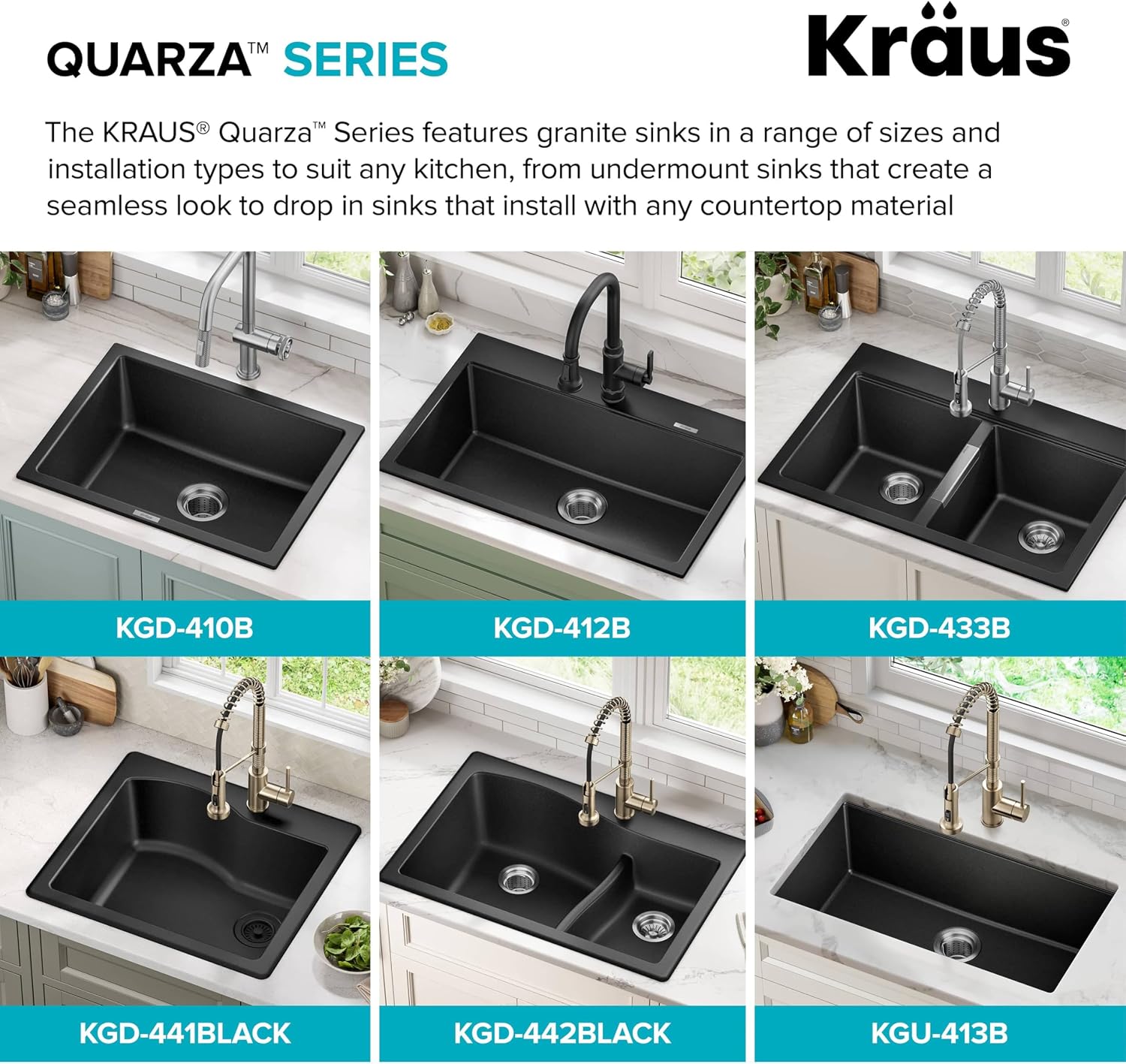 KRAUS Quarza 33-inch Drop-In/Undermount 60/40 Double Bowl Granite Kitchen Sink in Grey, KGD-442GREY