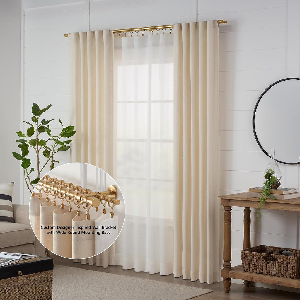 MODE Cambria Designer Series - Premium 6 foot Custom Double Curtain Rod - 1-1/8 inch Large Diameter - Non-Adjustable for a Seamless Look - Premium Designer Brackets and End Caps - Brushed Gold Finish