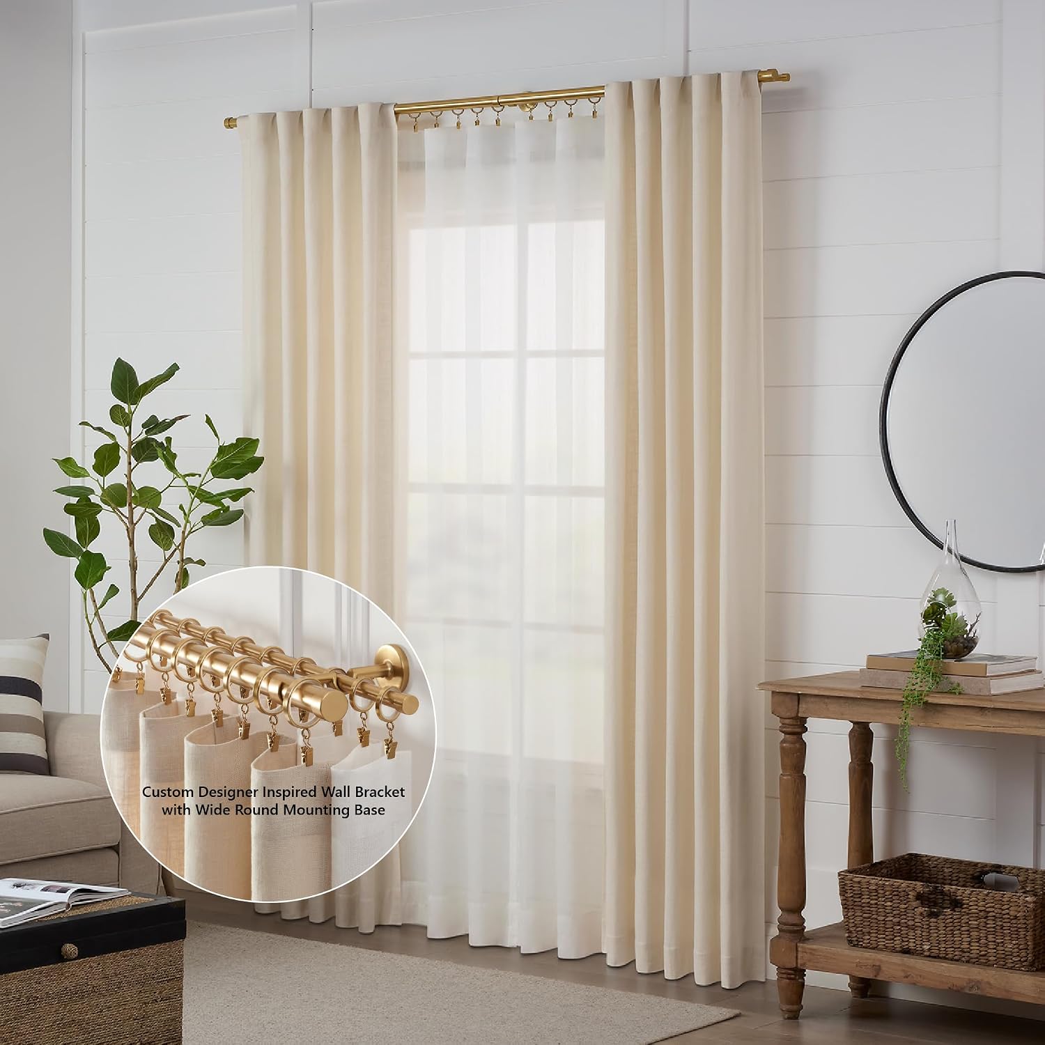 MODE Cambria Designer Series - Premium 6 foot Custom Double Curtain Rod - 1-1/8 inch Large Diameter - Non-Adjustable for a Seamless Look - Premium Designer Brackets and End Caps - Brushed Gold Finish