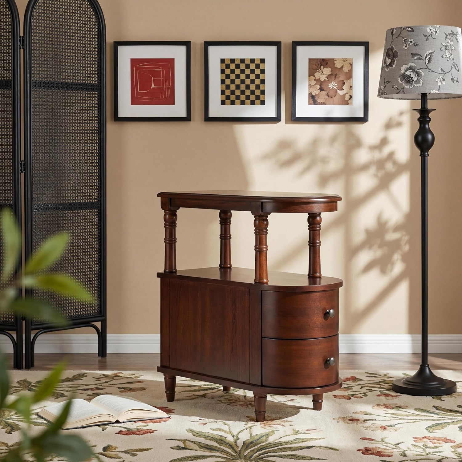 Narrow End Table with 2 Drawers and Storage Shelf, Slim Side Tables, Farmhouse Sofa Beside Table- for Small Spaces, Living Room Telephone Tables, Easy Assembly, Dark Brown BG-A508-CY