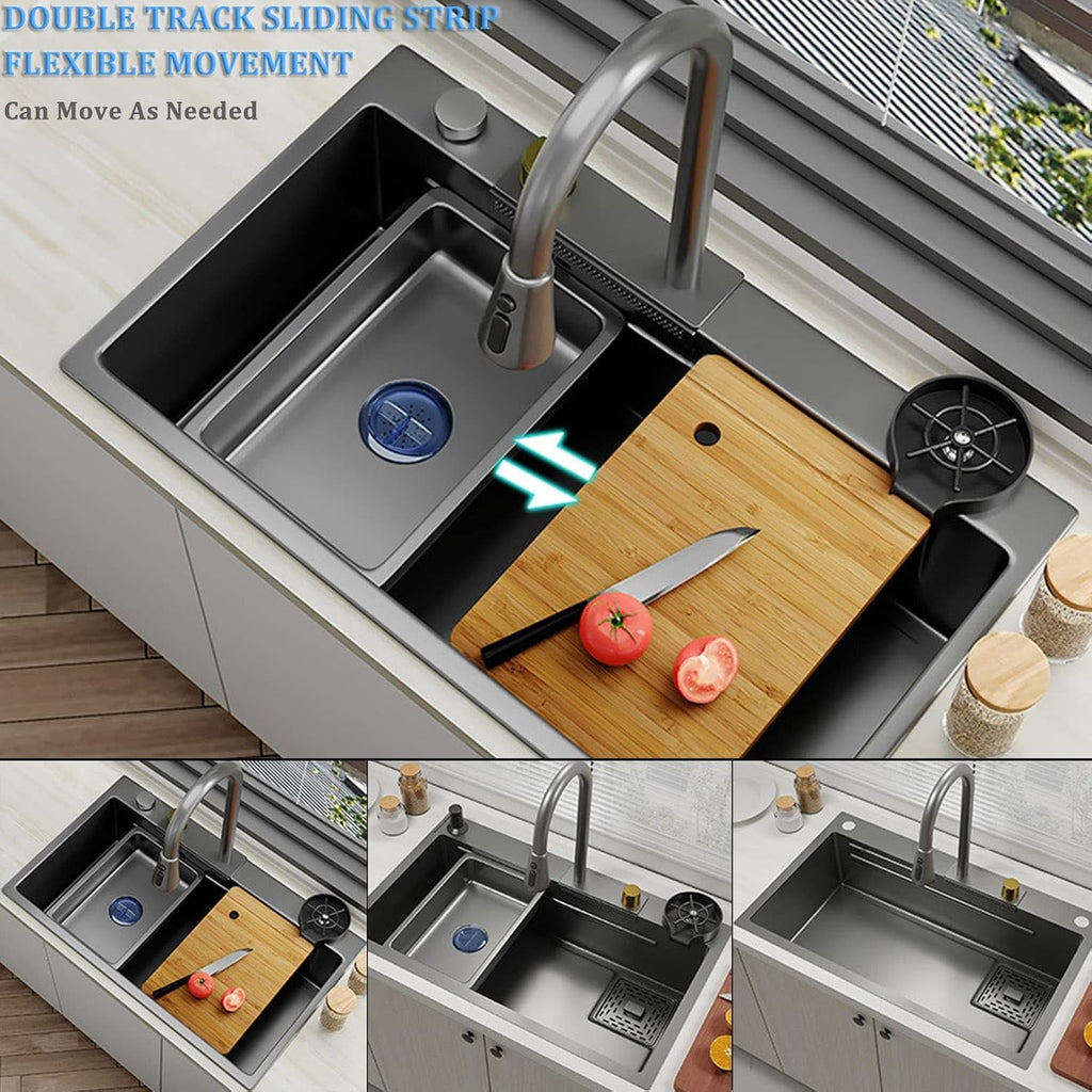 304 Stainless Steel Kitchen Sink Multi-Function Bar Sink Single Bowl Rv Sink with Faucet and Cup Washer Drop in Or Under Mount (Color : Grey, Size : 68x45x22cm) (Gun Grey 68x45x22cm)