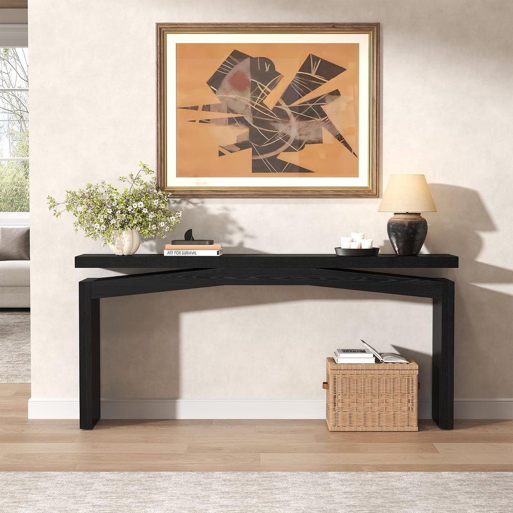 Epecoya 63-Inch Black Console Tables for Entryway, Wooden Sofa Console Table Behind Couch Mid Century, Entryway Console Tables for Living Room, Entry Way, Hallway, Black