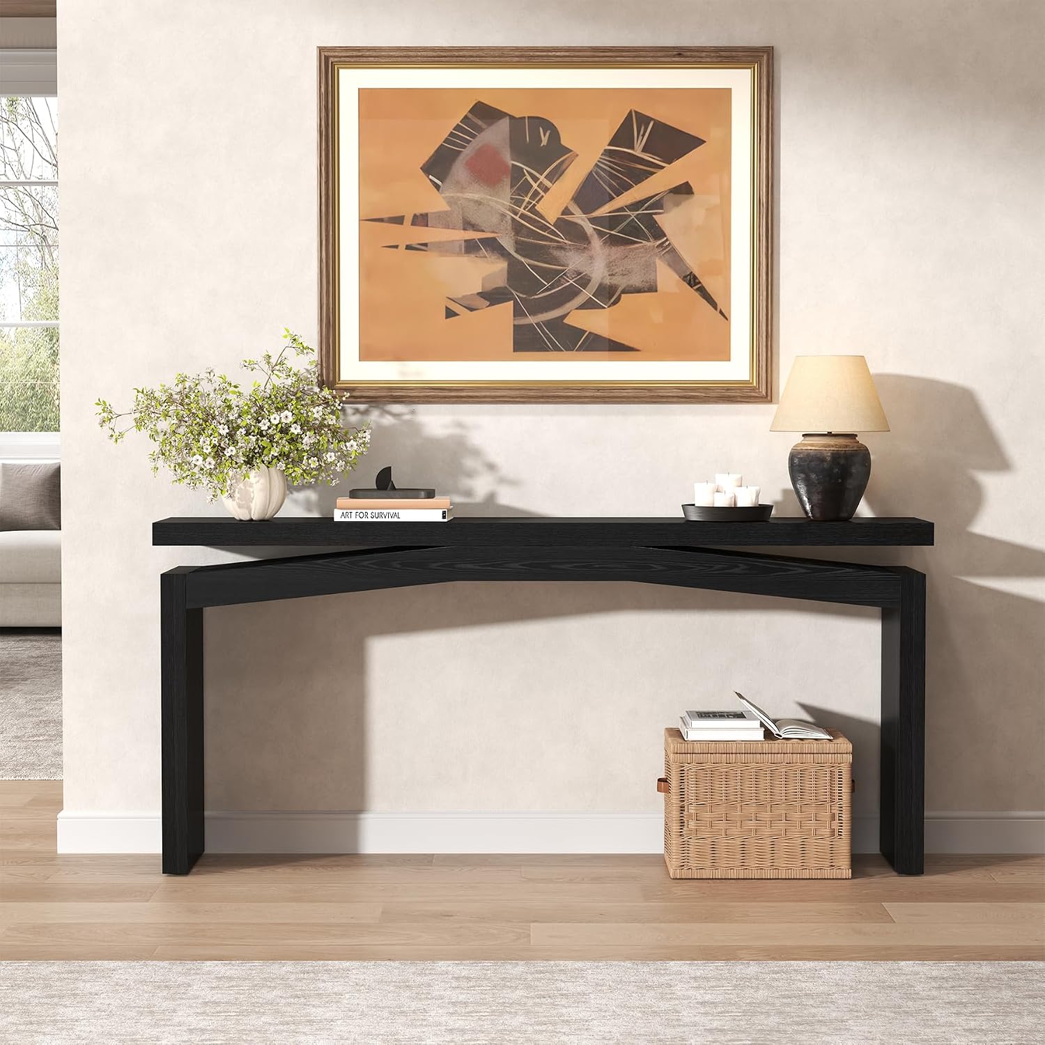 Epecoya 63-Inch Black Console Tables for Entryway, Wooden Sofa Console Table Behind Couch Mid Century, Entryway Console Tables for Living Room, Entry Way, Hallway, Black