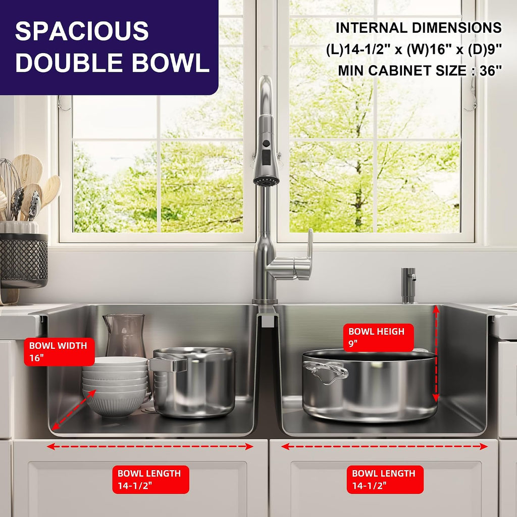 33x22 Drop In Double Bowl Kitchen Sink 16 Gauge Stainless Steel Top Mount Commercial Grade Satin Finish Sinks with Strainer & Grid 33' x 22' x 9'