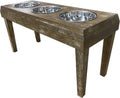 | 3 Bowl Dog Feeder - Aluminum Bowls - Washed Oak Finish - Raised Dog Feeder - 16 inch Tall - Brown