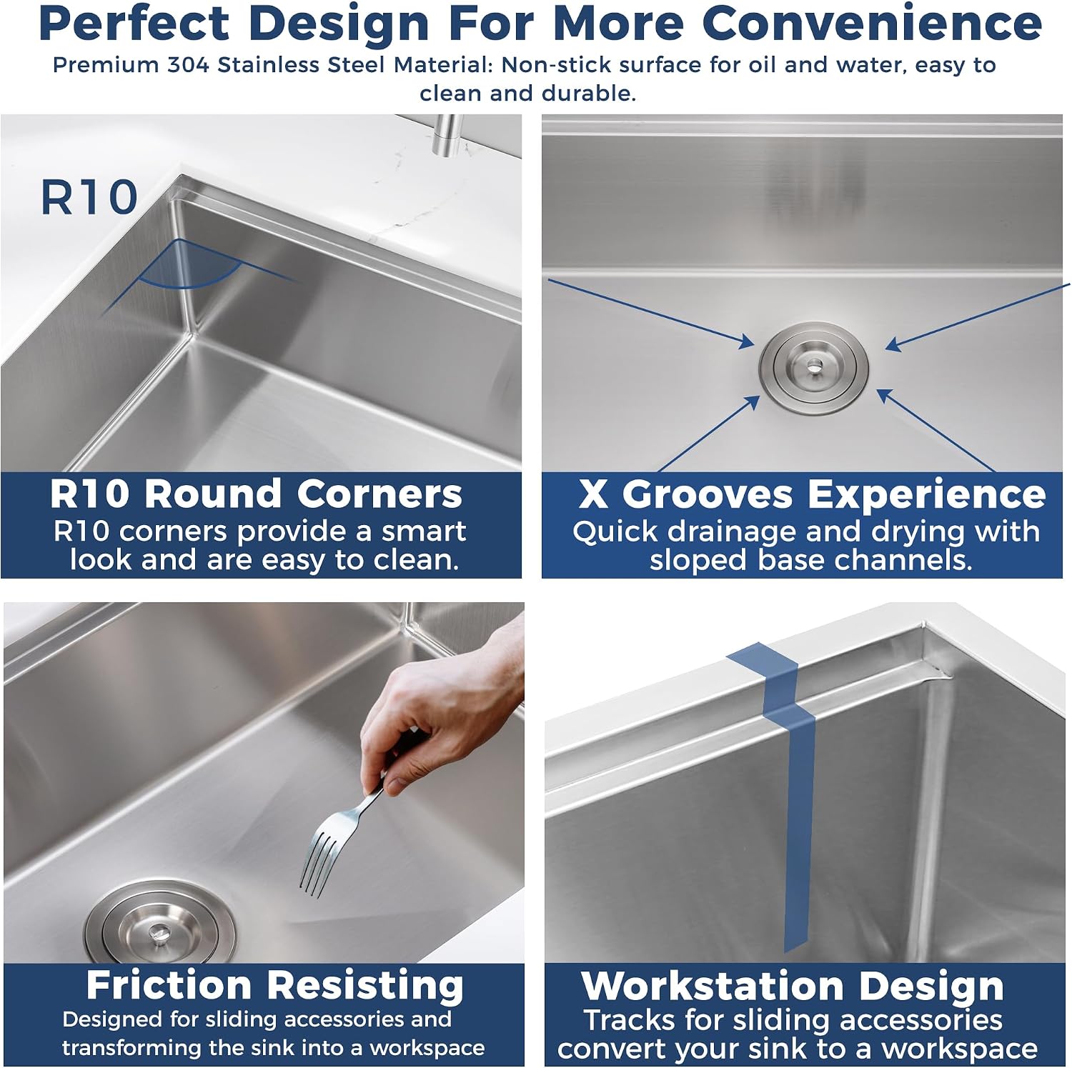 33x22 Inch Farmhouse Kitchen Sink – ALWEN 16 Gauge Scratch-Resistant Stainless Steel Workstation Apron Front Single Bowl Sink, R10 Radius, Ledge & Accessories Included