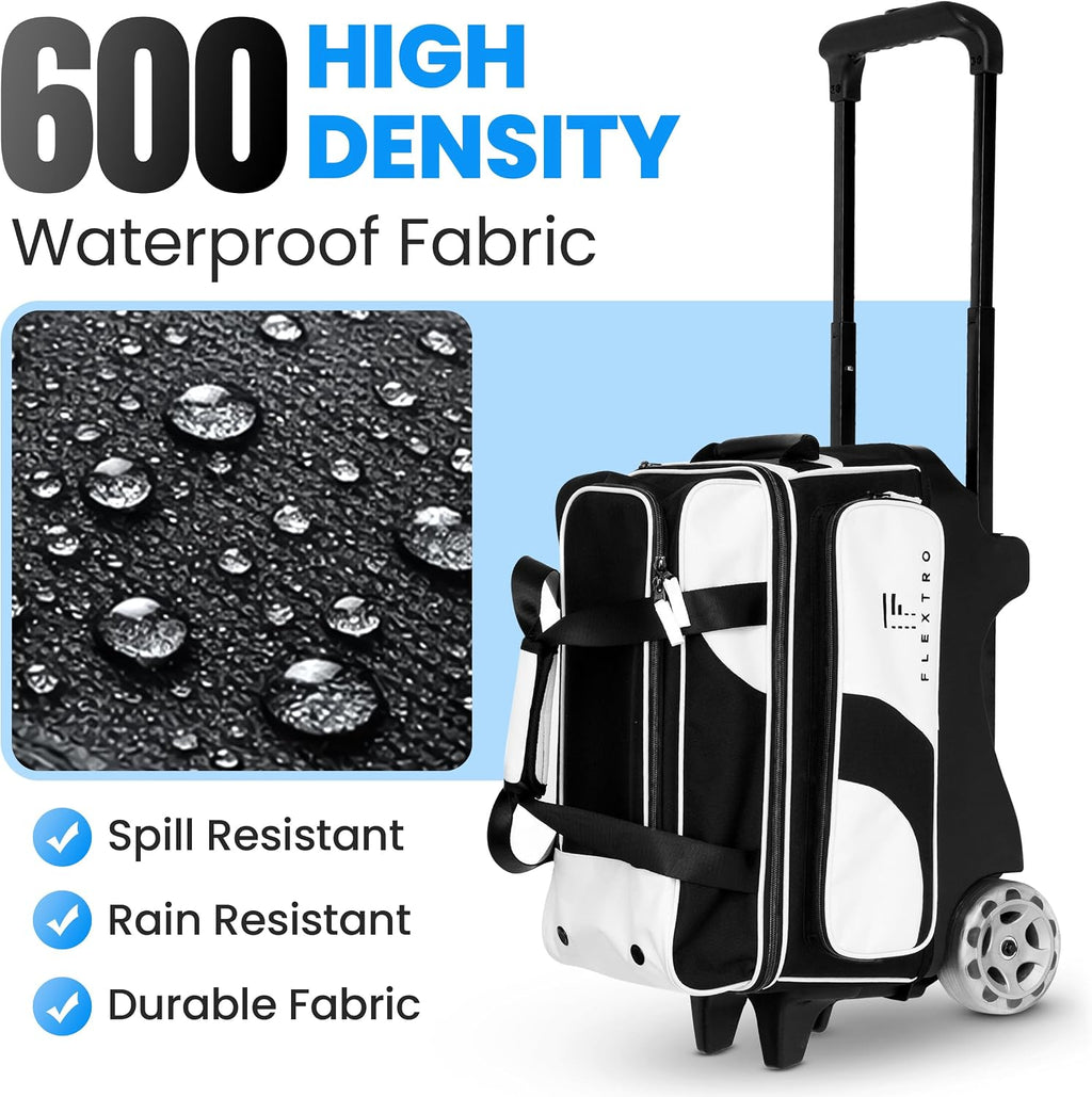 Flextro 3 Ball Bowling Bag with Wheels - Heavy Duty Rolling Bowling Bag for 3 Balls & Shoes - Premium Smooth Rolling System & Reinforced Frame
