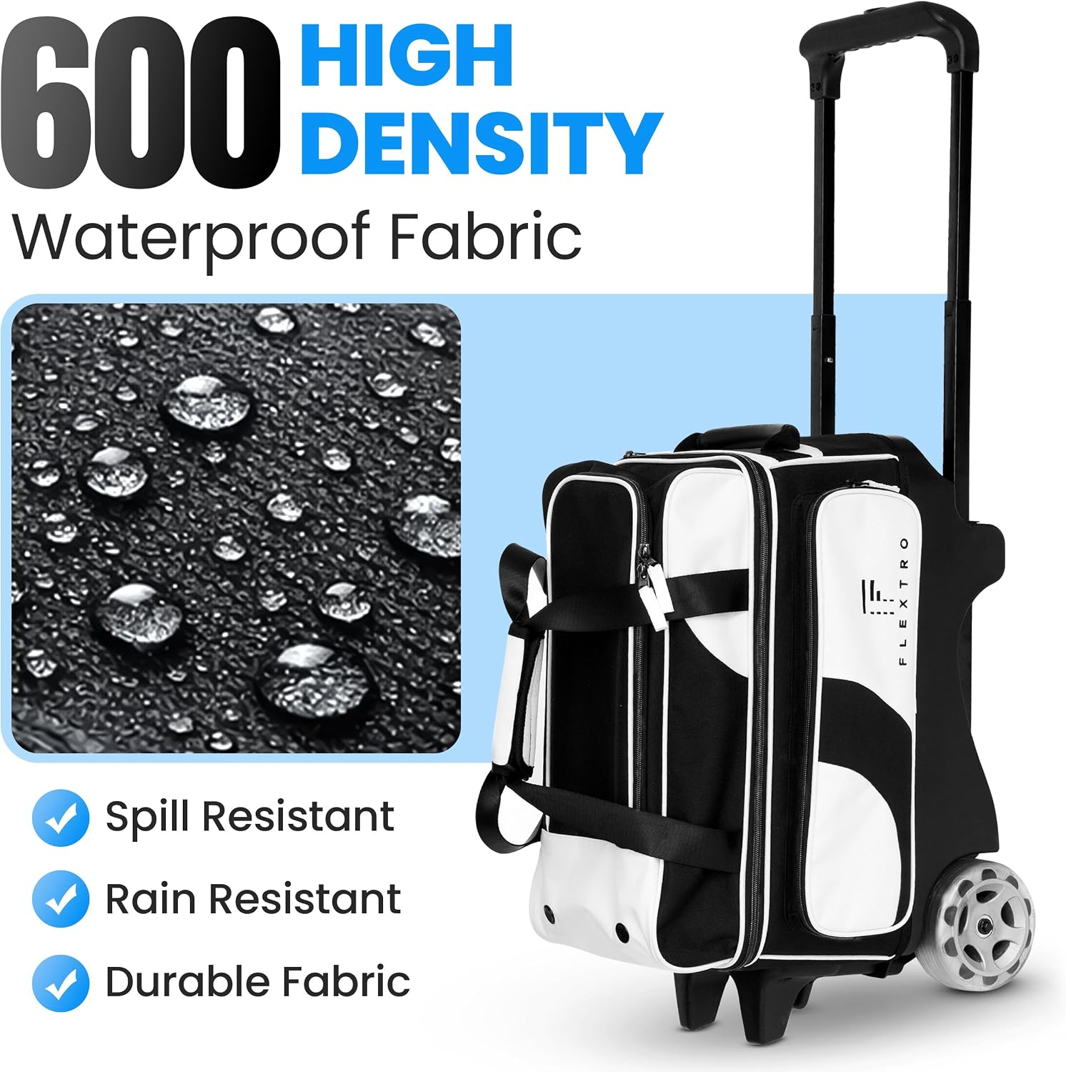 Flextro 3 Ball Bowling Bag with Wheels - Heavy Duty Rolling Bowling Bag for 3 Balls & Shoes - Premium Smooth Rolling System & Reinforced Frame