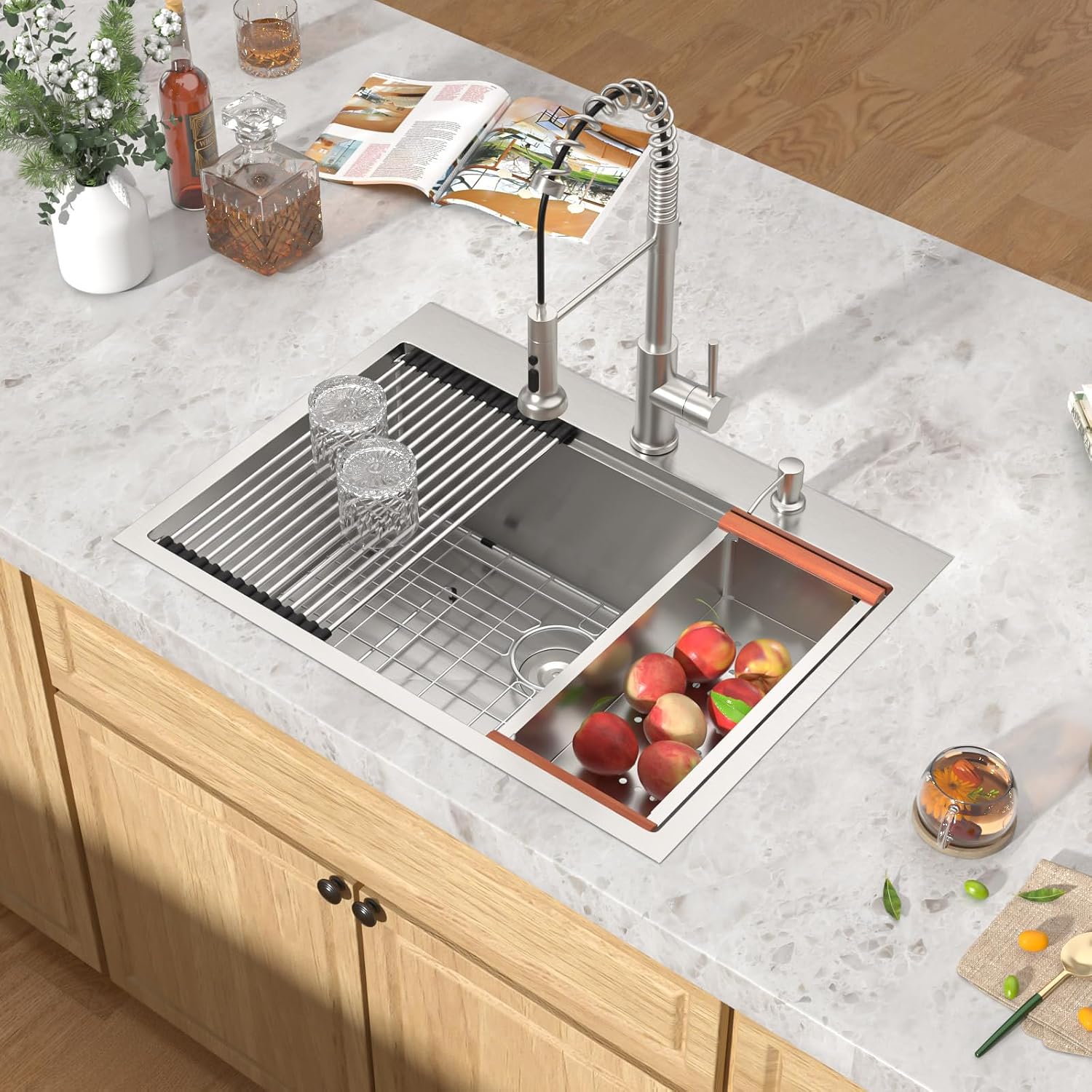30 Drop In Kitchen Sink Workstation - 30x22 Kitchen Sinks Drop In Stainless Steel 16 Gauge Single Bowl Topmount Handmade Over Counter Sink Basin #TLT-0046