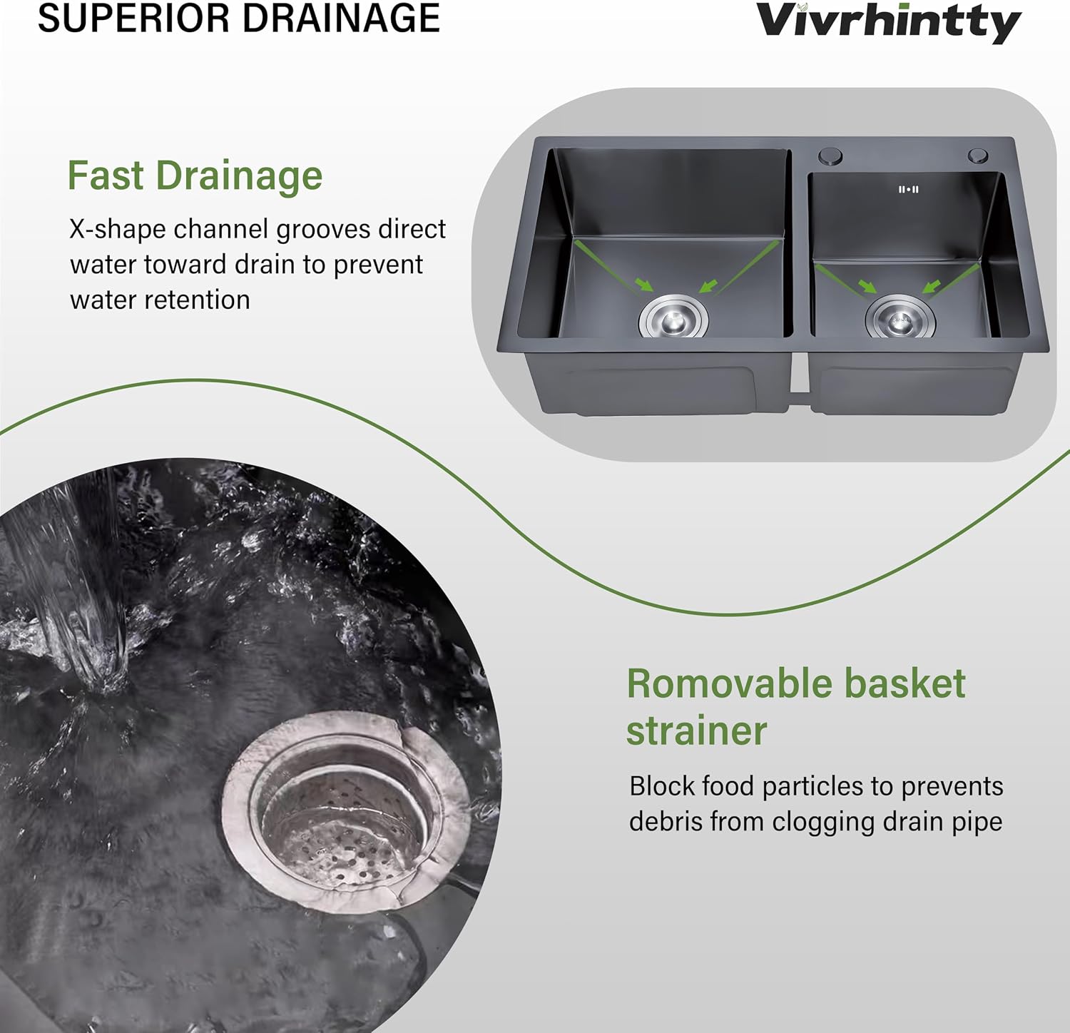 30-inch Black Kitchen Sink, Double Bowl Drop-in/Top-Mount 304 Stainless Steel with Nano Coating, Includes Drain Assembly & Fruit Basket for Modern Kitchen (30.7' x 16.9')