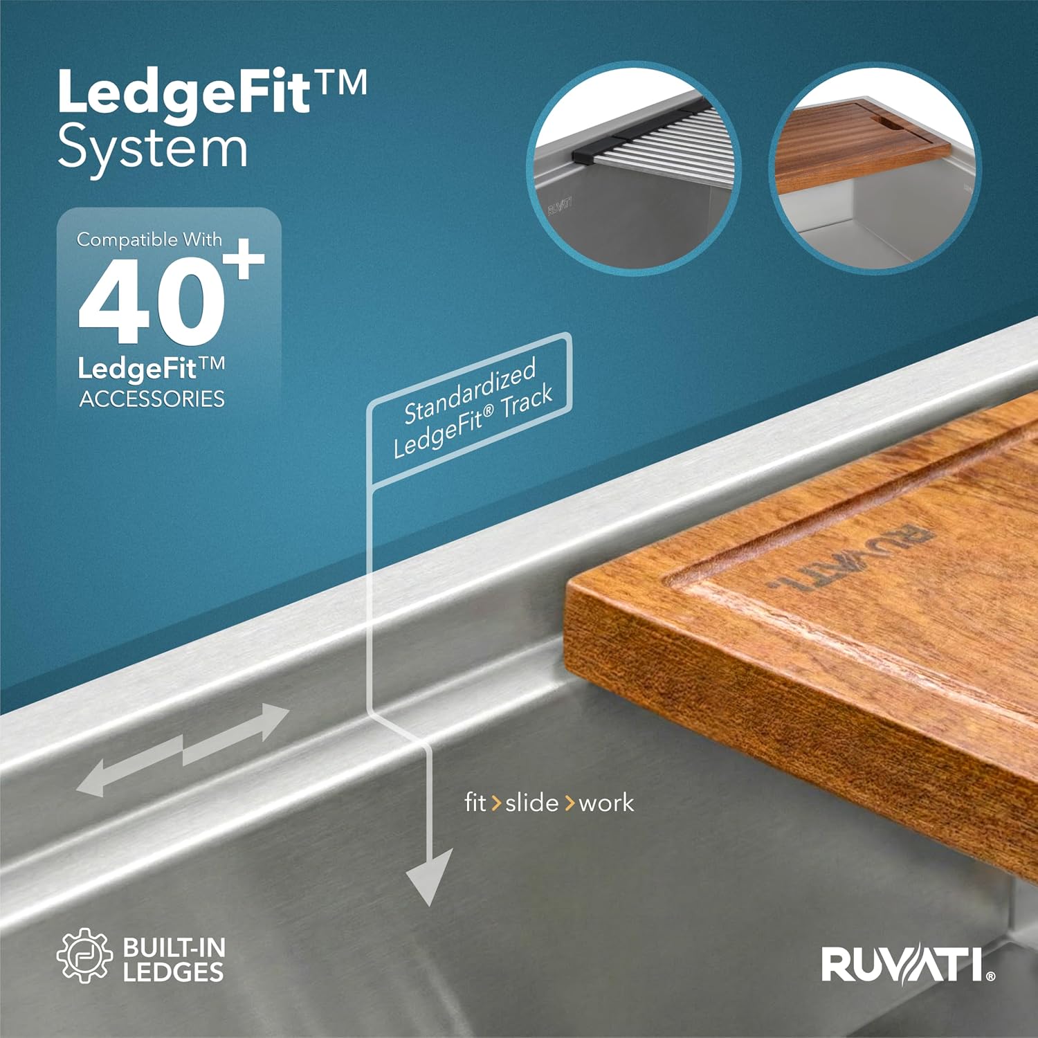 Ruvati 33-inch Workstation Ledge 50/50 Double Bowl Undermount kitchen sink with Brushed Finish - 16 Gauge Stainless Steel Kitchen Sink - Workstation Kitchen Sink - RVH8350