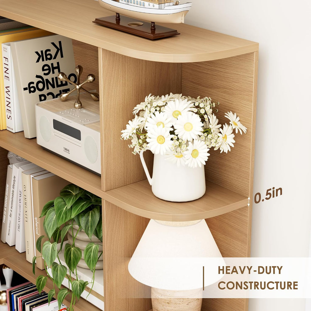 FOTOSOK 72' Tall Corner Bookshelf, 6-Tier Bookshelf and Bookcase with Open Storage, Tall Bookcases Wooden Storage Shelves for Home Office, Thickened Boards for Better Load Bearing, Natural