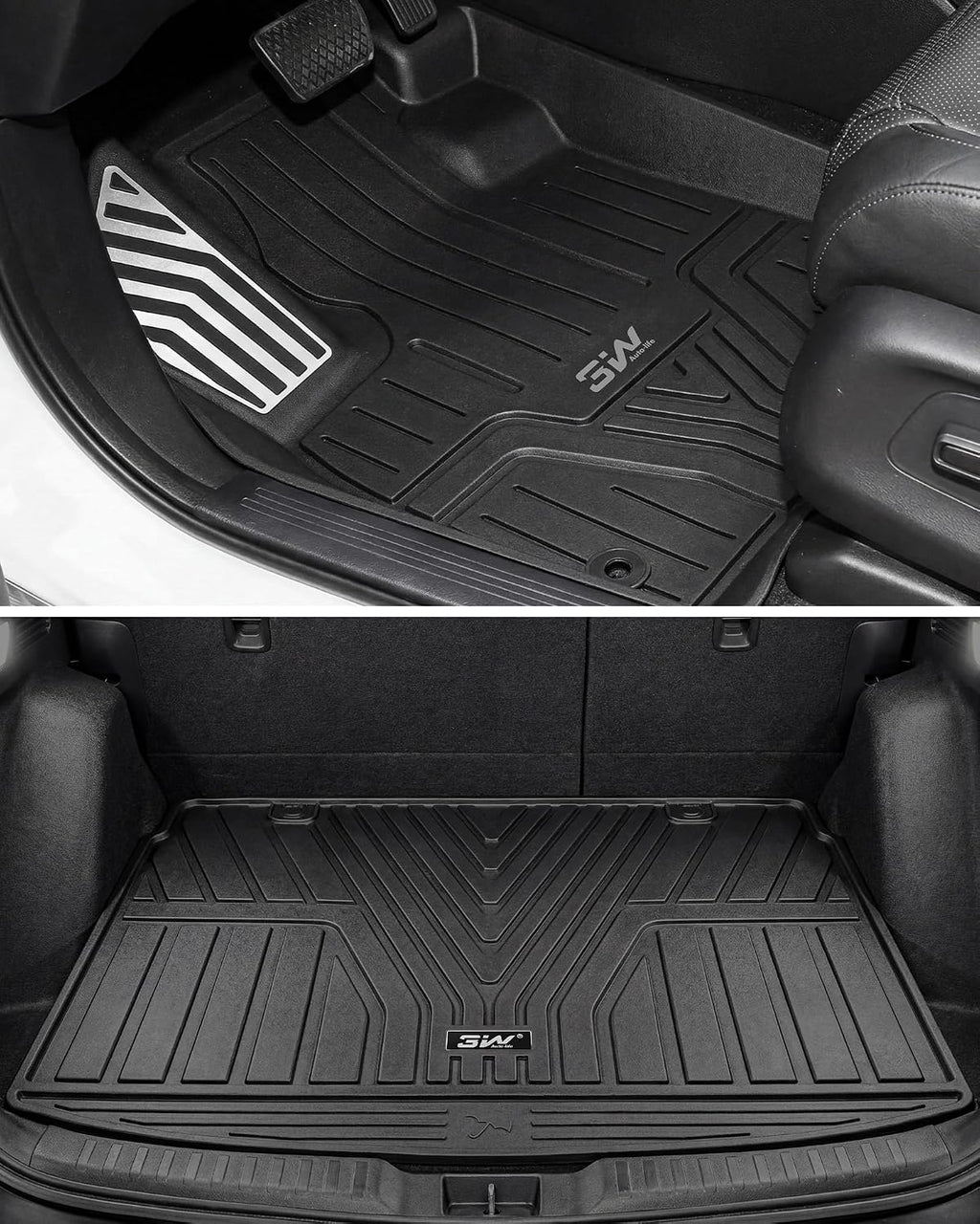 3W Floor Mats & Cargo Liner Fit for Honda CR-V 2023 2024 2025 2026 (Include Hybrid), All Weather TPE Custom Fit CRV Floor Liner 1st, 2nd Row and Trunk (Upper Positon) Full Set Car Mats Black