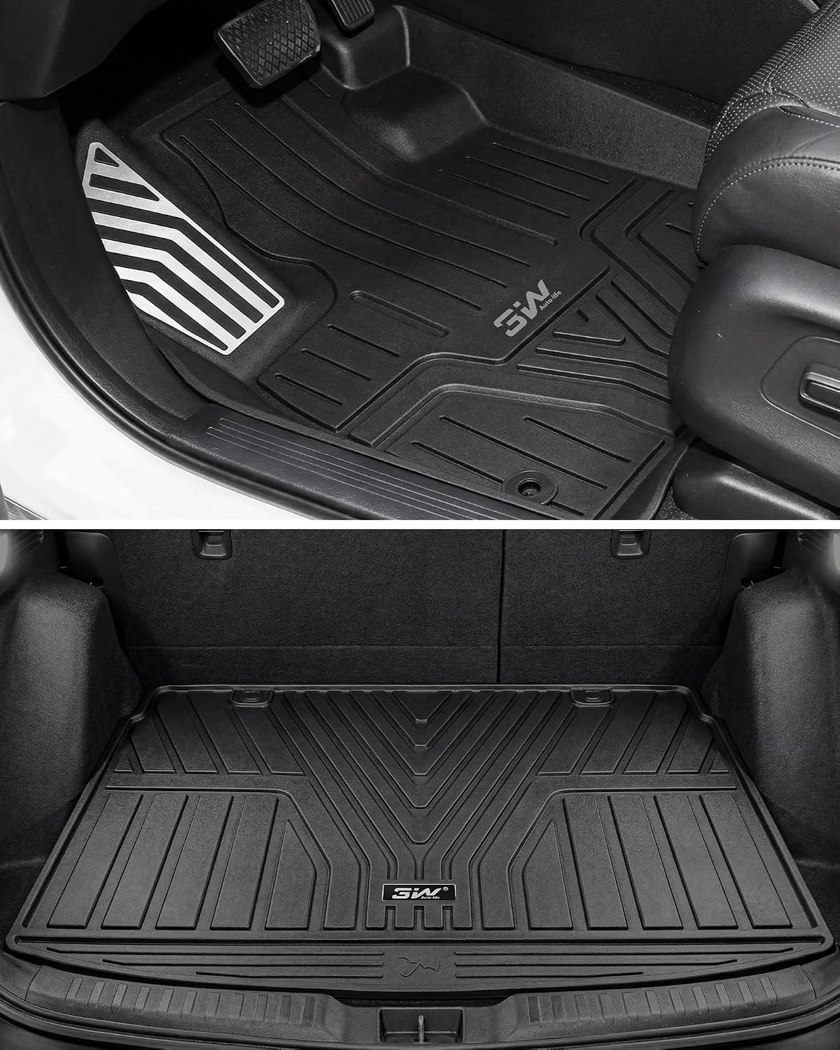 3W Floor Mats & Cargo Liner Fit for Honda CR-V 2023 2024 2025 2026 (Include Hybrid), All Weather TPE Custom Fit CRV Floor Liner 1st, 2nd Row and Trunk (Upper Positon) Full Set Car Mats Black