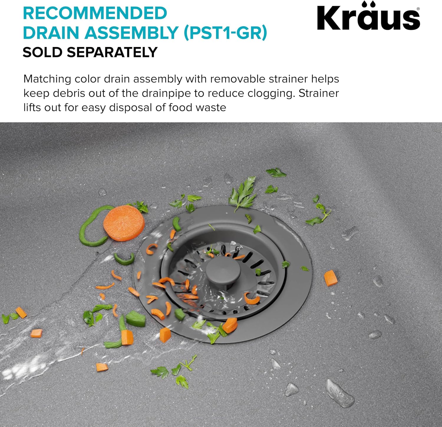 KRAUS Quarza 33-inch Drop-In/Undermount 60/40 Double Bowl Granite Kitchen Sink in Grey, KGD-442GREY
