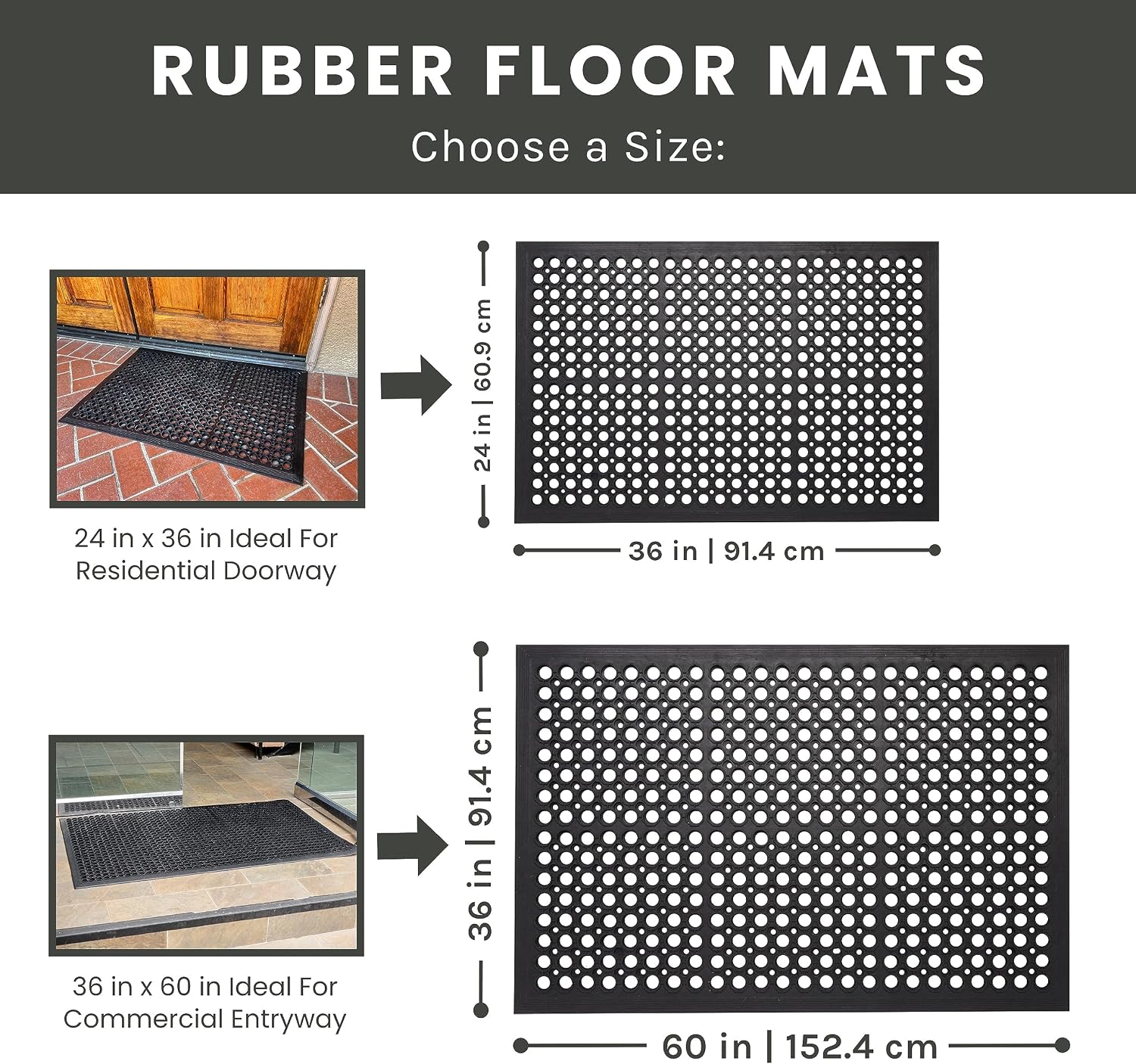 Envelor Anti Fatigue Mat 2 Pack Rubber Floor Mats Door Mat Non Slip Drainage Mat for Entryway, Kitchen, Restaurant, Garage, Heavy Duty Use Doormat, Commercial Floor Mat Industrial 36 x 60 Inches
