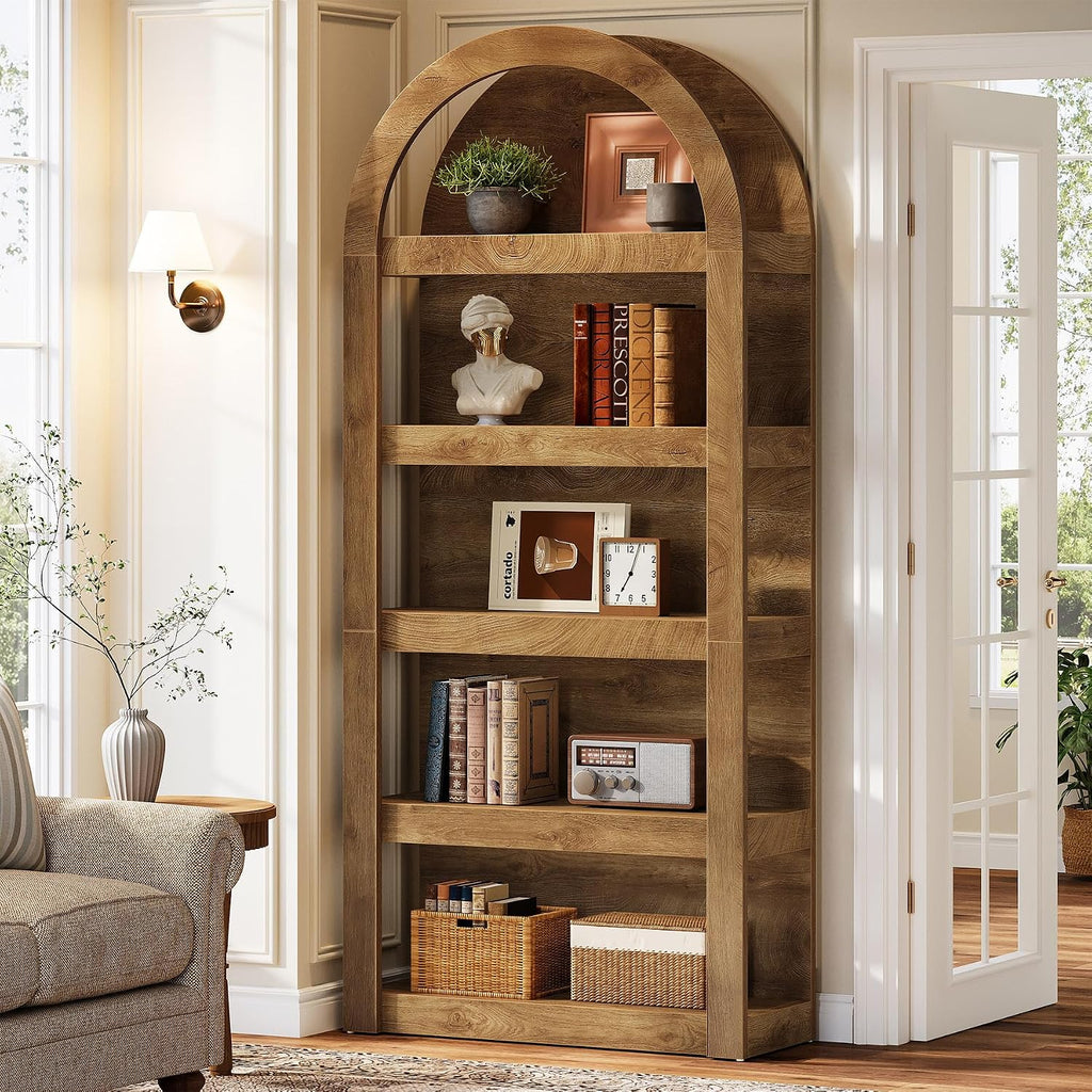 Tribesigns 5-Tier Arched Bookshelf, 71' Tall Farmhouse Bookcase Arch-Shaped Racks (2)