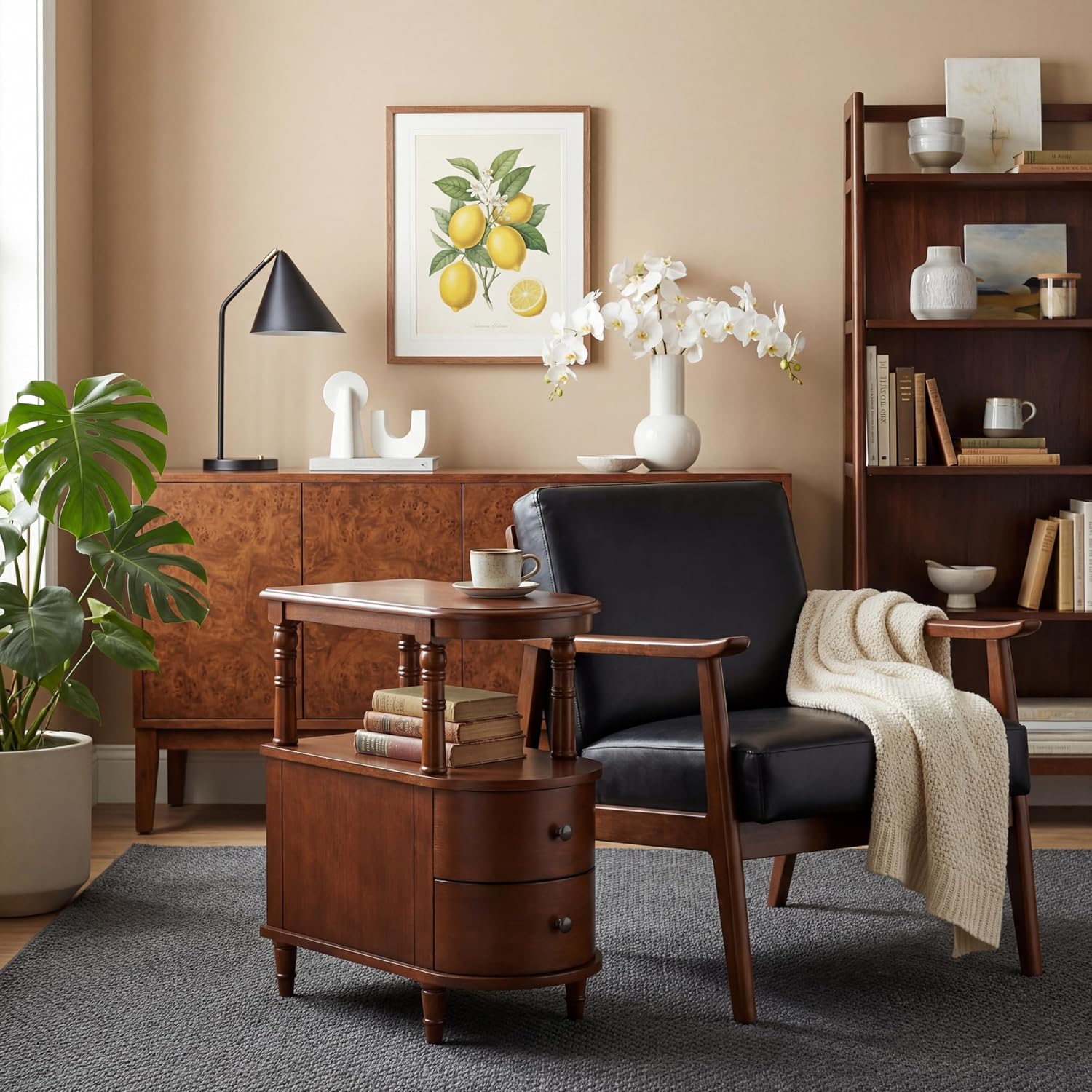 Slim End Table with 2 Storage Drawers, Retro Vintage Sofa Beside Table,Wood Narrow Telephone Table for Living Room,Saving-space,23.4'L x 11.4'W x 25.3'H No-Tools Assembly, Caramel Brown BG-A508-MG