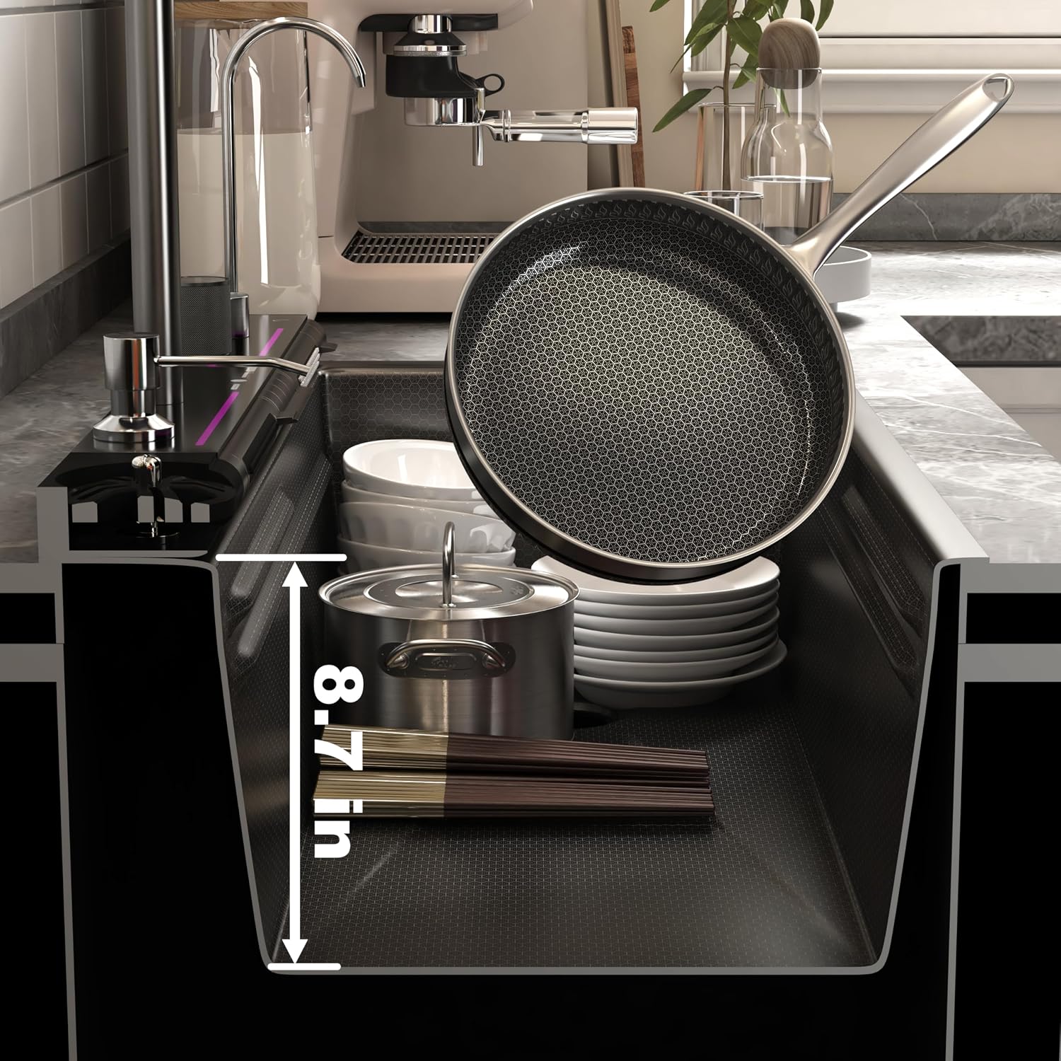Dual Waterfall Kitchen Sink Modern Kitchen Sink Single Bowl Digital Smart Sink with Soap Dispenser Stainless Steel Sink with Pull-Out Faucet Workstation Sink with Honeycomb(29.5x18.1in)