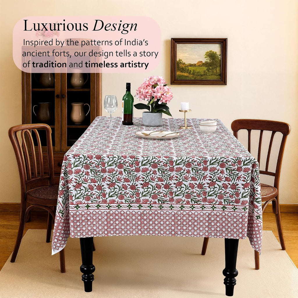 CPC Tablecloth 100% Cotton 72x140 Inch Indian Block Print Rectangle Table Cover, Red Table Cloth for Weddings, Spring/Summer, Barbeque - Red Garnet