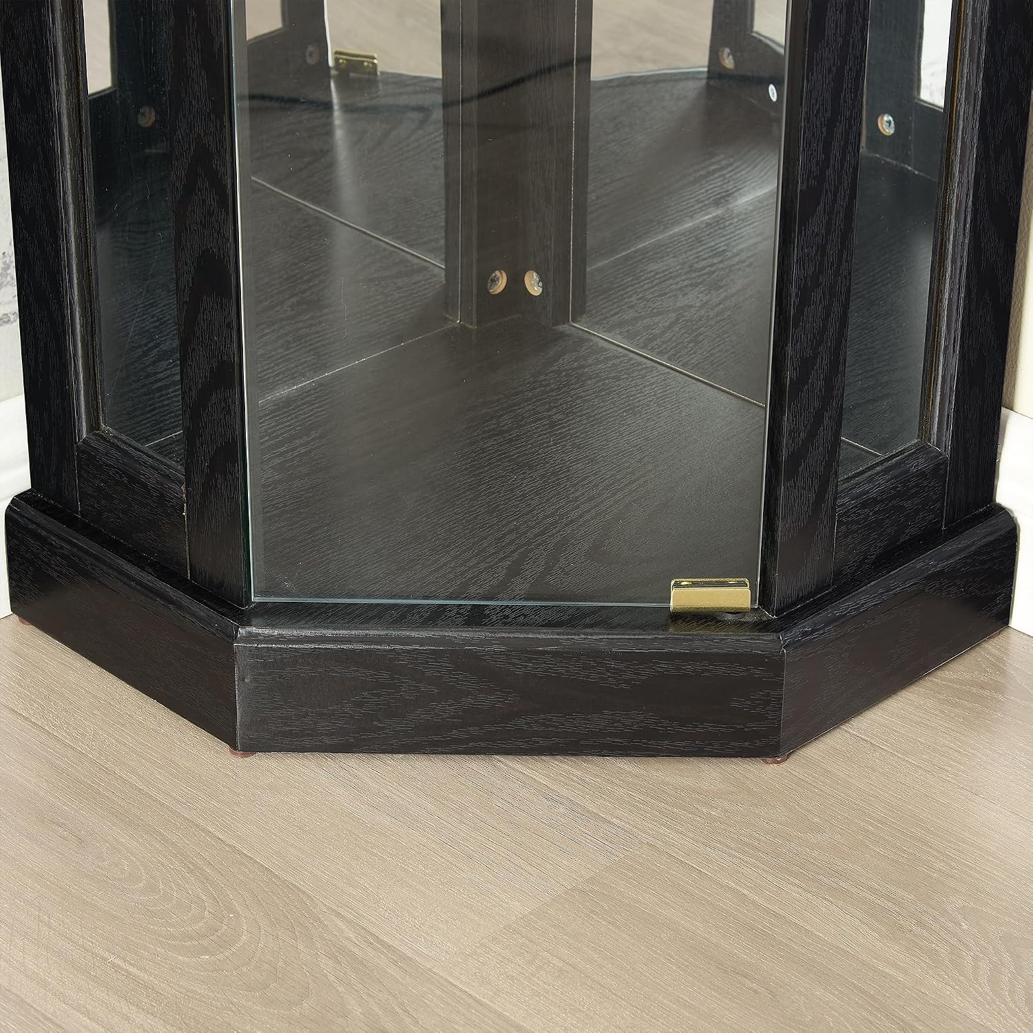 69' H Lighted Corner Curio Cabinet, 5-Tier Curio Glass Display Cabinet w/ 2 Door & Adjustable Glass Shelves, Wooden Display Showcase Corner Storage Cabinet for Living Room (Black)