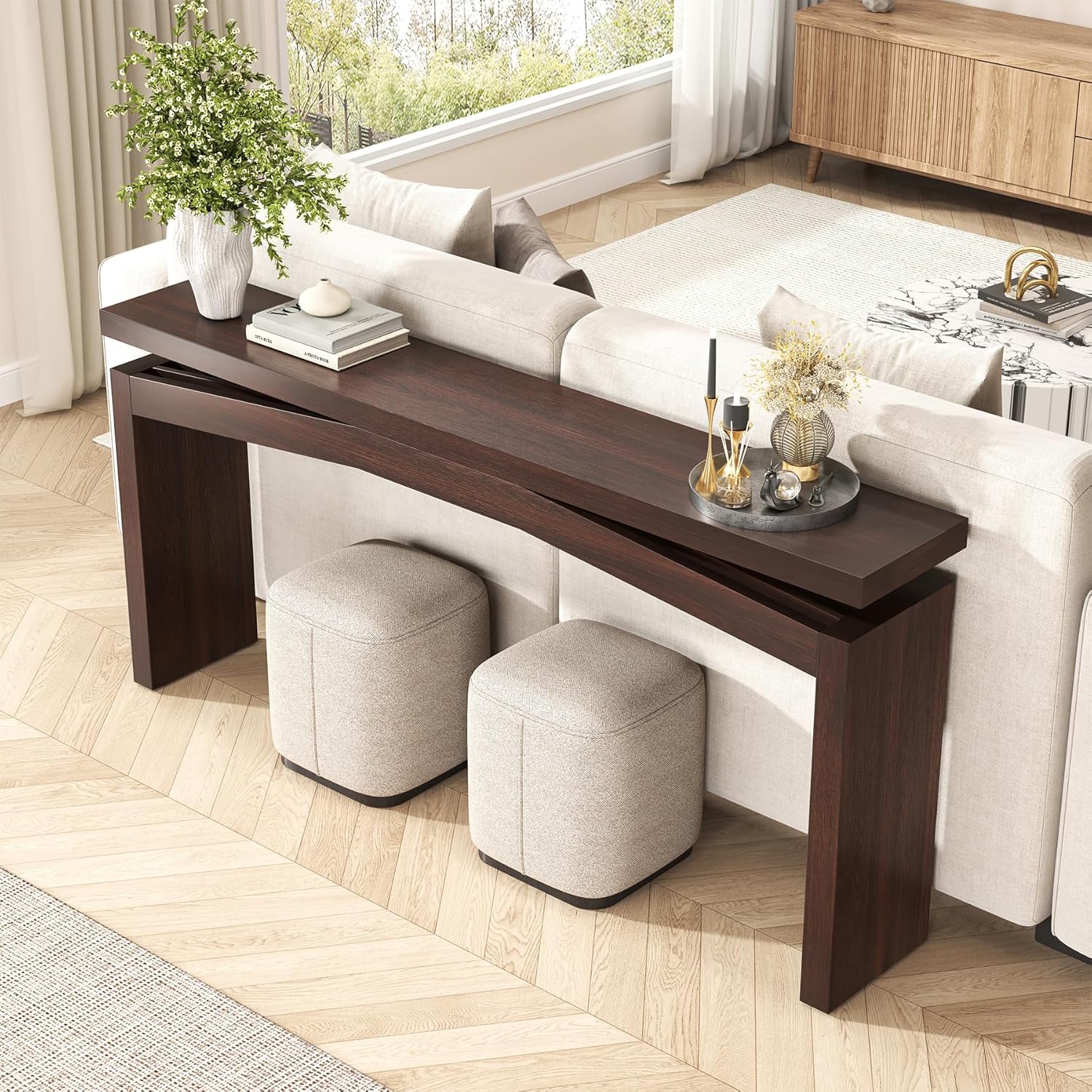 Epecoya Modern Dark Brown Console Table for Living Room, Vintage Wooden Entry Way Tables 63', Behind Couch Table Skinny for Entrance, Hallway, Home, Apartment, Dark Brown