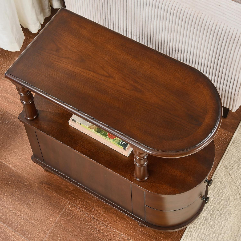 Narrow End Table Set of 2 with 2 Storage Drawers, Vintage Sofa Beside Table, Wood Slim SideTable for Living Room,Saving-space, 23.4'L x 11.4'W x 25.3'H, No-Tools Assembly, Cherry Walnut BG-A508-CY