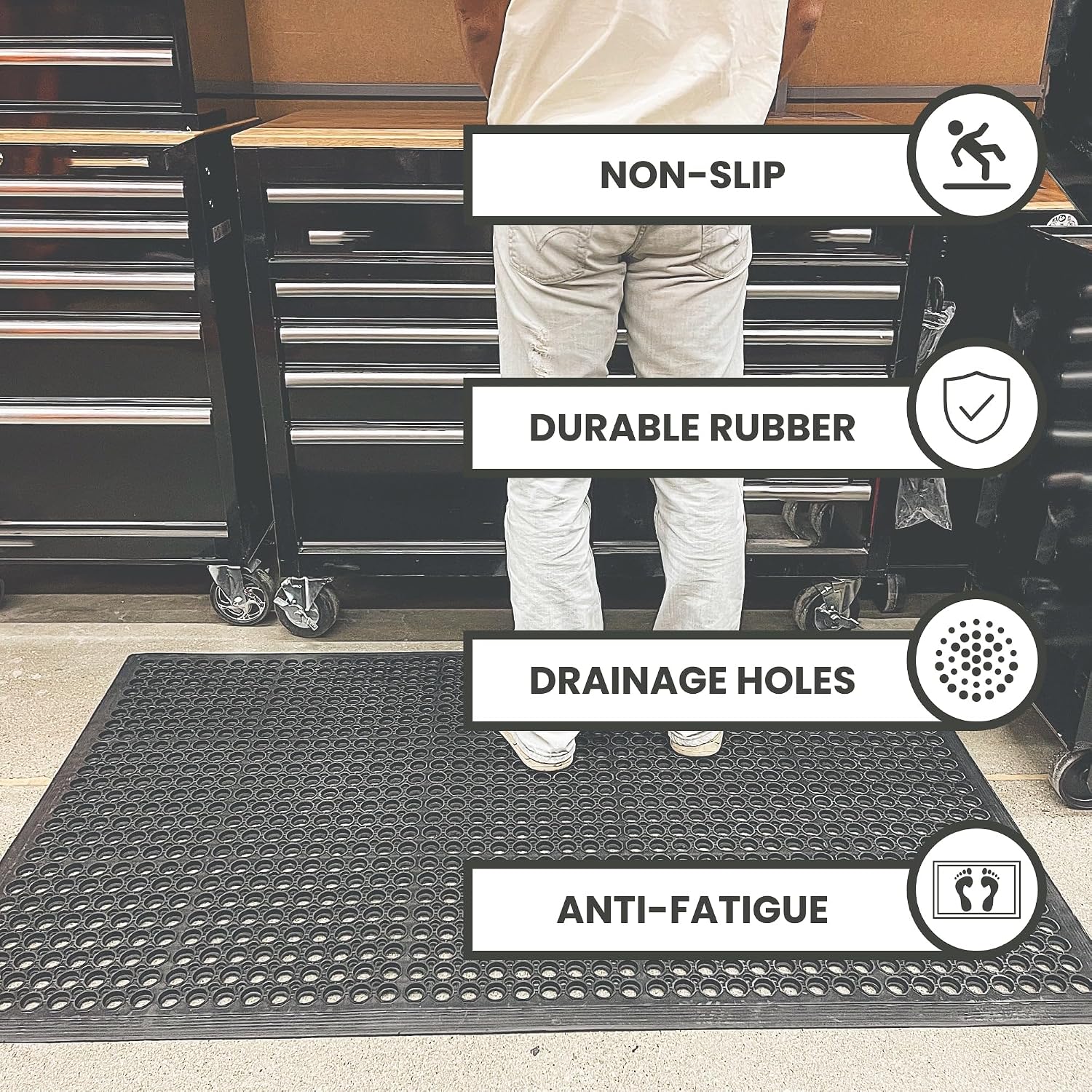 Envelor Anti Fatigue Mat 2 Pack Rubber Floor Mats Door Mat Non Slip Drainage Mat for Entryway, Kitchen, Restaurant, Garage, Heavy Duty Use Doormat, Commercial Floor Mat Industrial 36 x 60 Inches