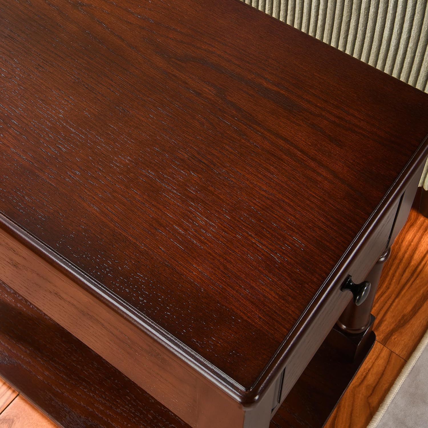 Narrow End Table with Drawer and Storage Shelf, Solid Wood Sofa Side Tables for Living Room, Slim Beside Table-, Vintage Telephone Tabless for Small Spaces, No-Tools Assembly Vintage Walnut BBJ004DWA