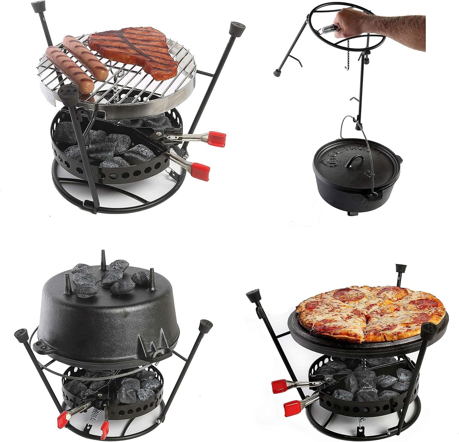 CampMaid Outdoor Cooking Set - Dutch Oven Tools Set - Charcoal Holder & Cast Iron Grill Accessories - Camping Grill Set - Outdoor Cooking Essentials - Camp Kitchen Equipment - (7 Piece Set)
