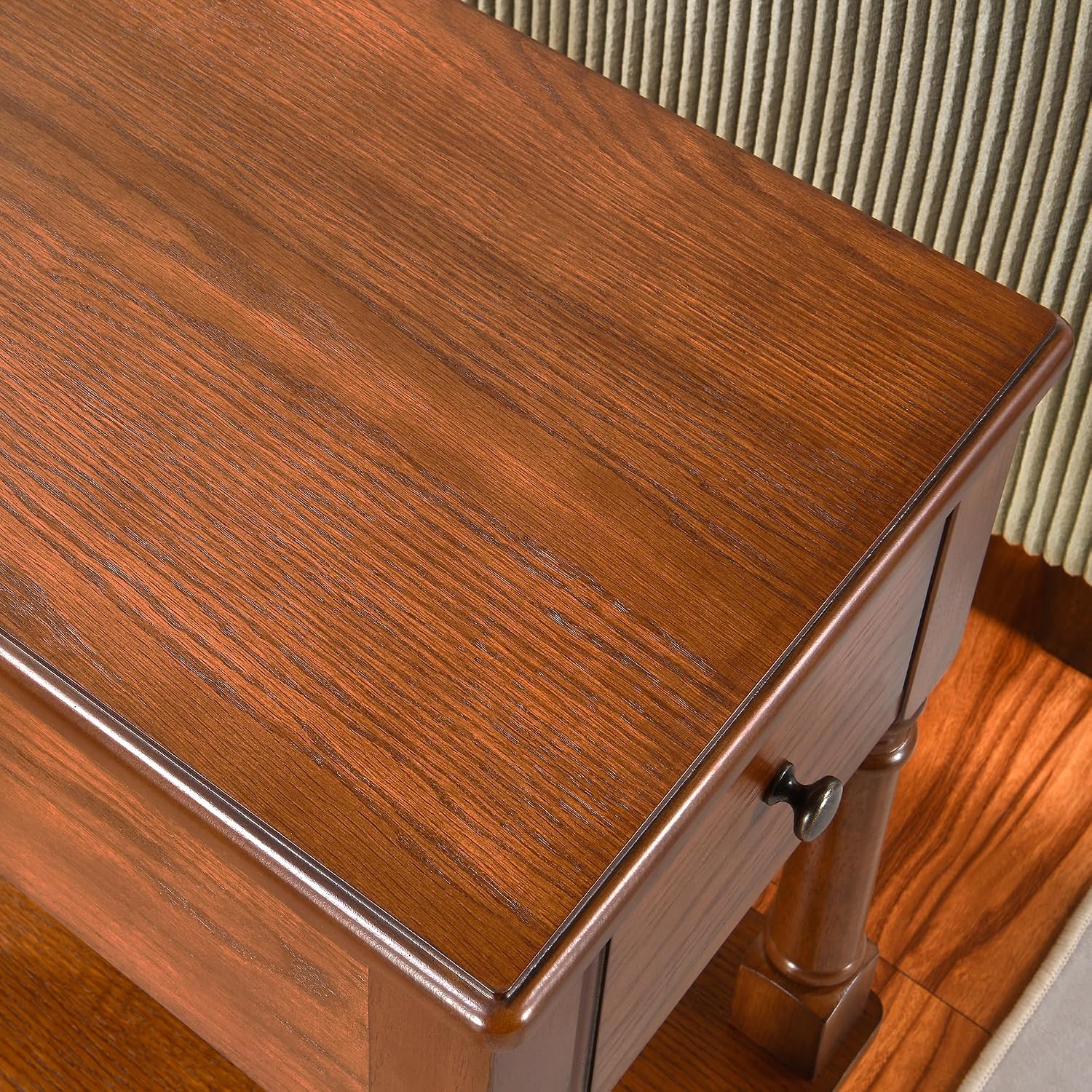 Narrow End Table with Drawer and Open Storage Shelf, Solid Wood Sofa Side Table for Living Room, Beside Table,Telephone Table for Small Spaces, No-Tools Assembly Caramel Brown BBJ004DR