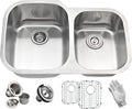 ANZZI Moore 32 Inch 304 Stainless Steel Undermount Double Kitchen Sink with 60/40 Split, 16 Gauge Deep Soak Dual Basin Bowl Kitchen Sink with Bottom Grid, Strainer, and Drain, K-AZ3220-3B