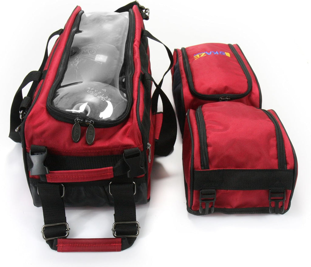 3 Ball Deluxe Bowling Tournament Roller Tote with detachable Shoe and Accessory Bag