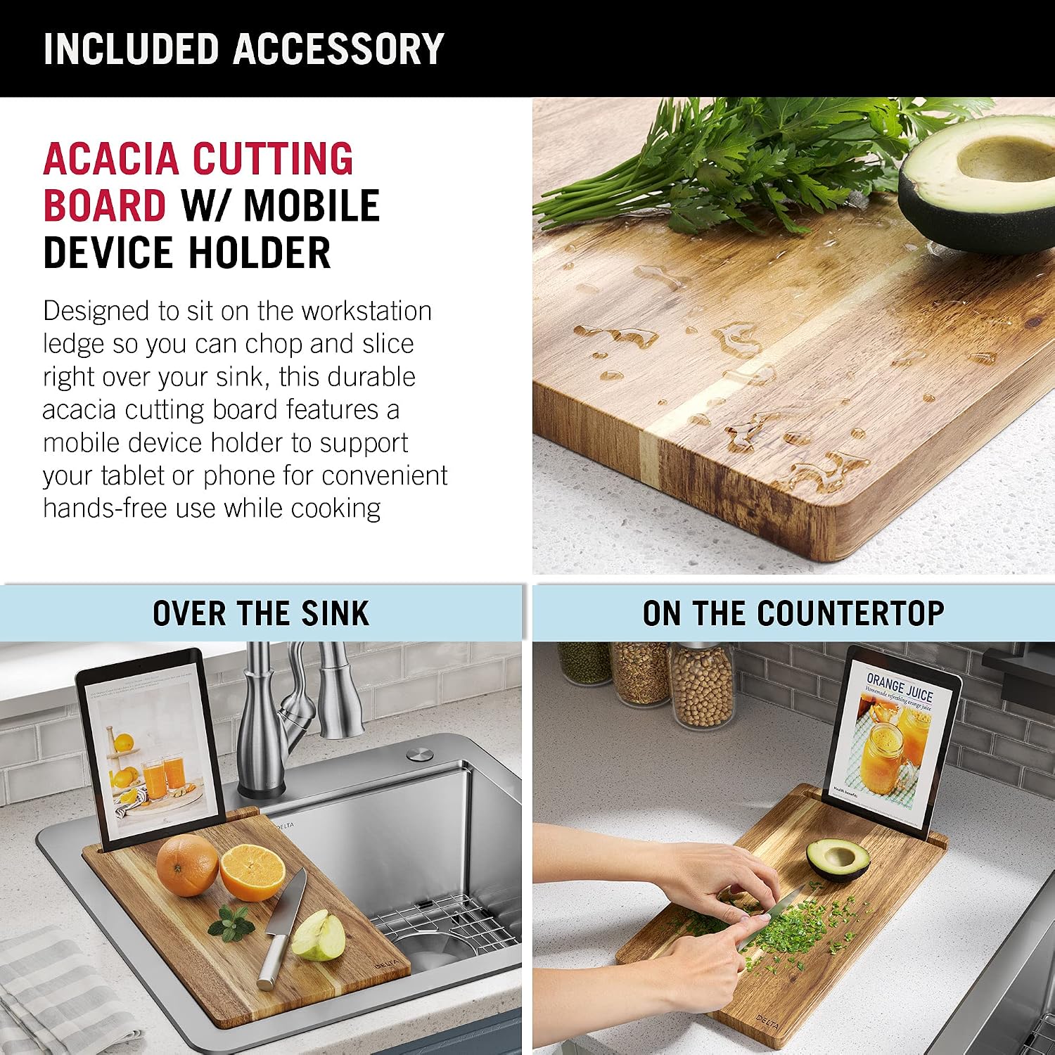 DELTA FAUCET 95A932-25S-SS Lorelai Workstation Kitchen Sink Drop-in Top Mount Stainless Steel Single Bowl with WorkFlow Ledge and Chef's Kit of 5 Accessories