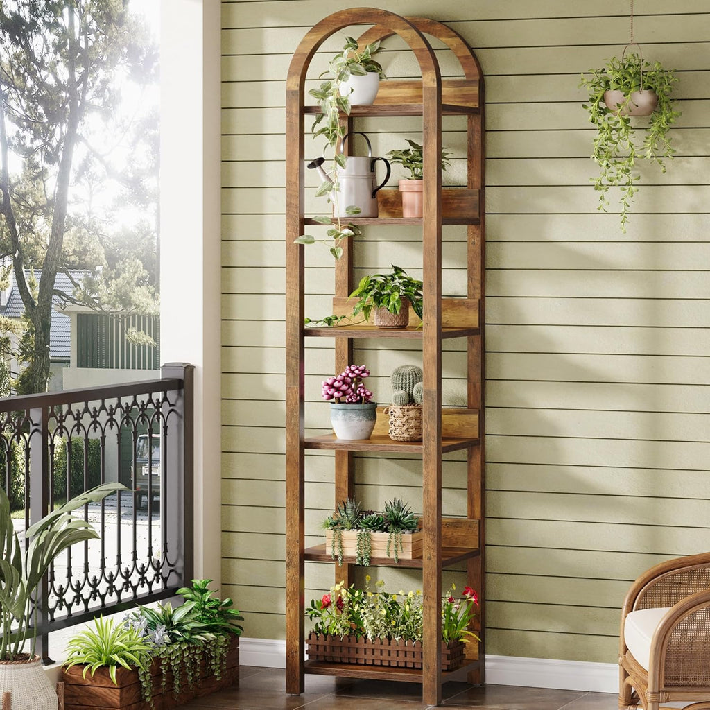 Tribesigns 6-Tier Narrow Bookshelf, 71' Tall Arched Bookcase with Shelves for Small Space, Skinny Wooden Display Shelf Open Storage Rack for Living Room, Home Office, Bathroom, Kitchen, Brown