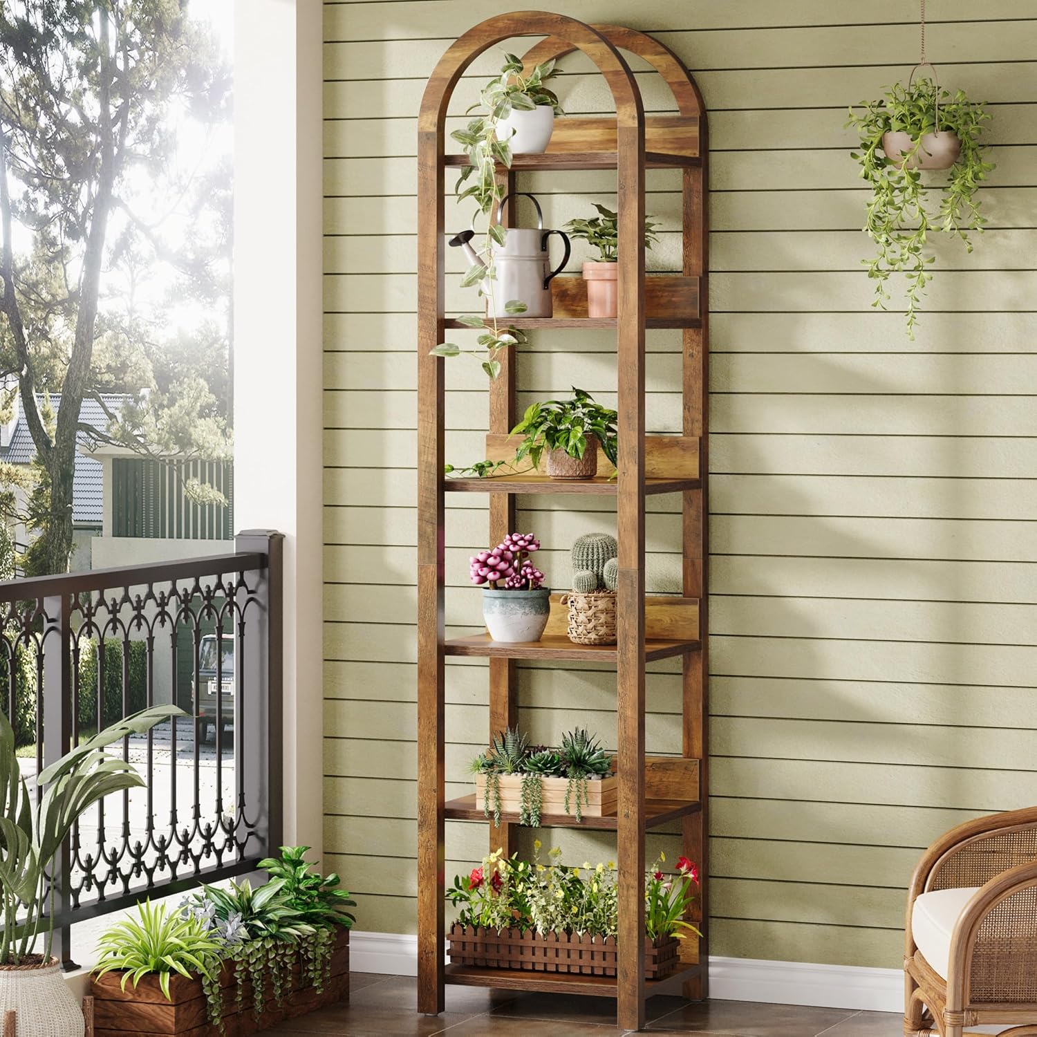 Tribesigns 6-Tier Narrow Bookshelf, 71' Tall Arched Bookcase with Shelves for Small Space, Skinny Wooden Display Shelf Open Storage Rack for Living Room, Home Office, Bathroom, Kitchen, Brown