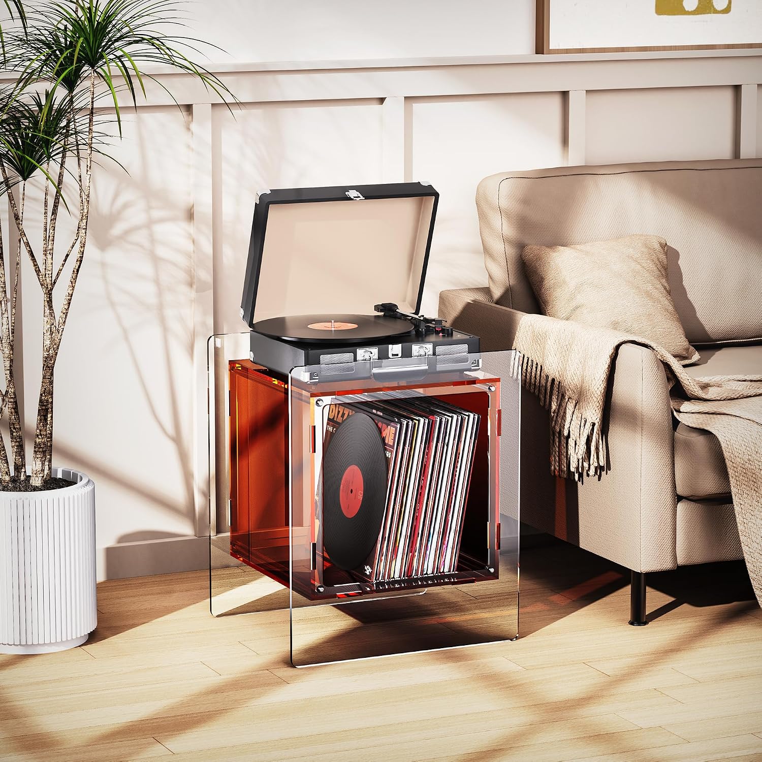 Acrylic Nightstand Colorful Bedside Table with Open Storage Shelf,Clear Side Table for Living Room (1, Dark Brown)