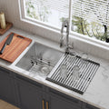32 Inch Double Bowl Kitchen Sink 16 Gauge Stainless Steel Undermount Kitchen Sink 50/50 Deep Rectangular Sinks with Accessories 32' x 19' x 10'