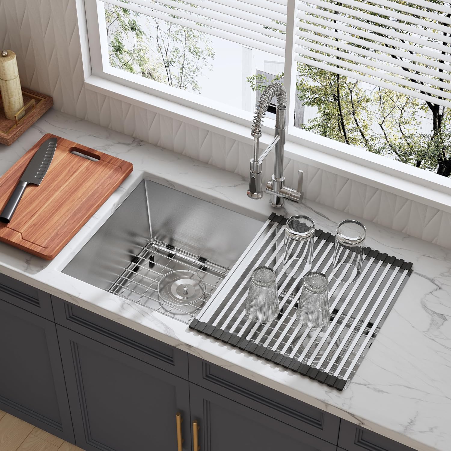 32 Inch Double Bowl Kitchen Sink 16 Gauge Stainless Steel Undermount Kitchen Sink 50/50 Deep Rectangular Sinks with Accessories 32' x 19' x 10'